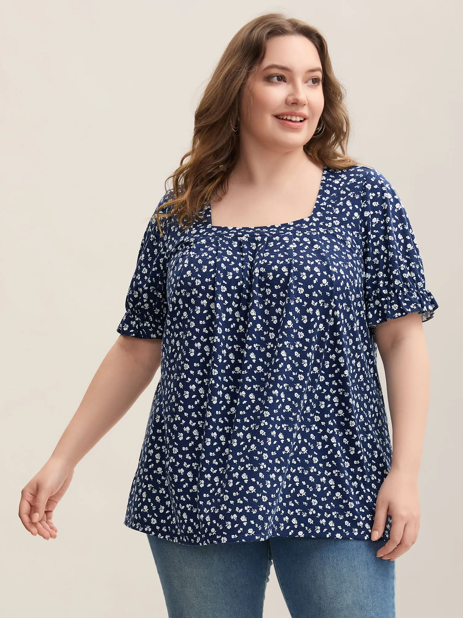 Ditsy Floral Print Square-Neck T-Shirt sold by Bloomchic