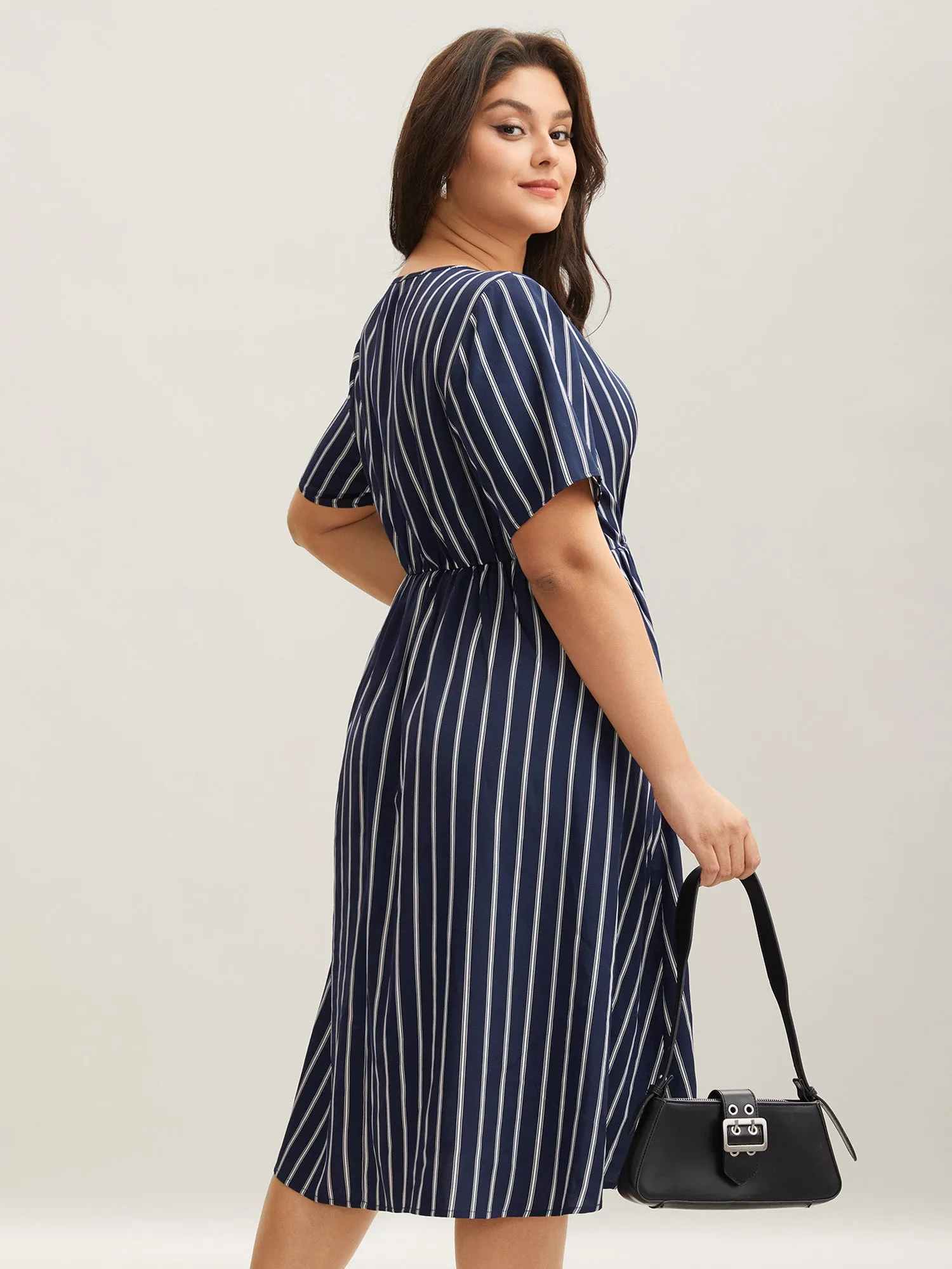 Striped Stretchy Waist Defining Pockets Dress sold by Bloomchic product image thumbnail 4