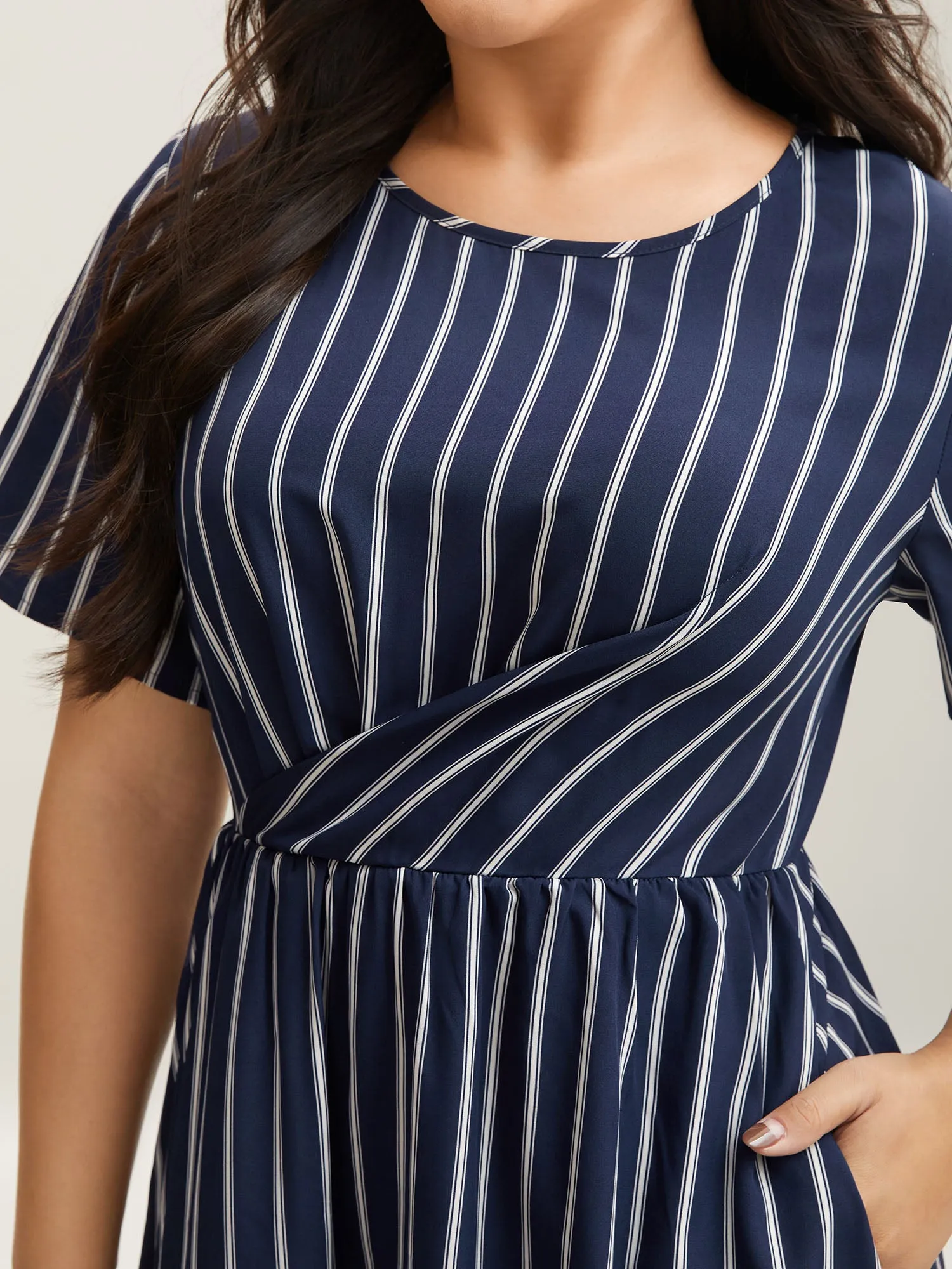 Striped Stretchy Waist Defining Pockets Dress sold by Bloomchic product image thumbnail 2