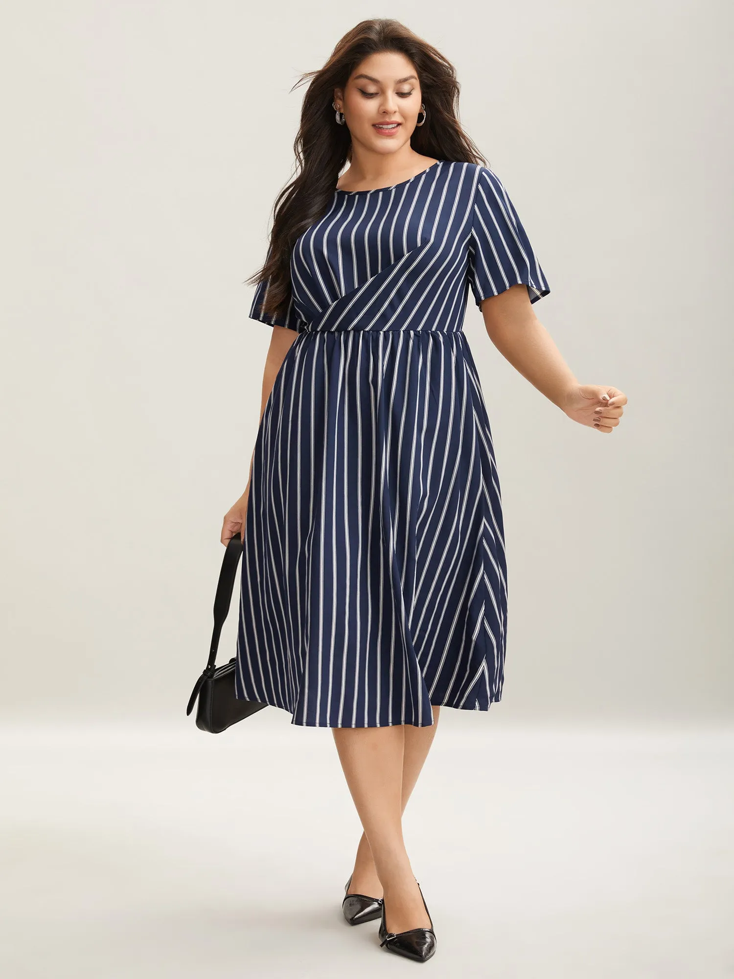 Striped Stretchy Waist Defining Pockets Dress sold by Bloomchic product image thumbnail 3