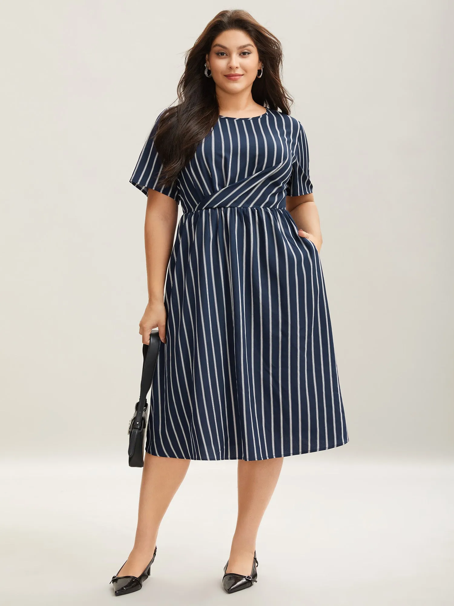 Striped Stretchy Waist Defining Pockets Dress sold by Bloomchic