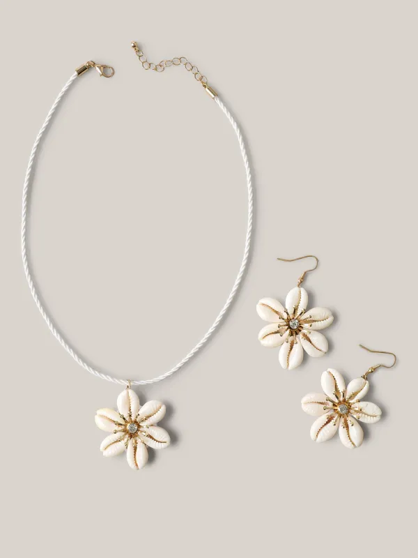 Natural Stone Floral Necklace Earrings Set sold by Bloomchic