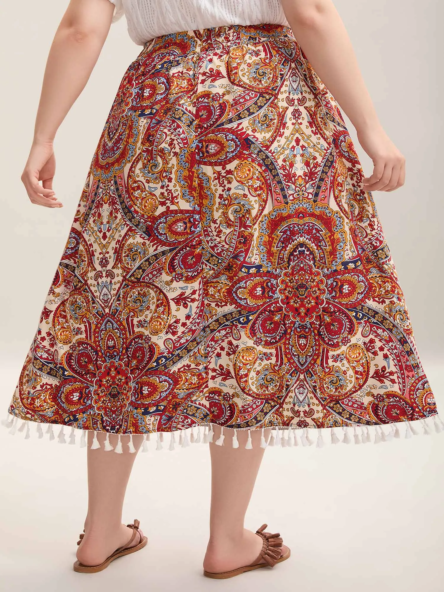 Paisley Print Tassels Spliced Midi Skirt sold by Bloomchic product image thumbnail 4