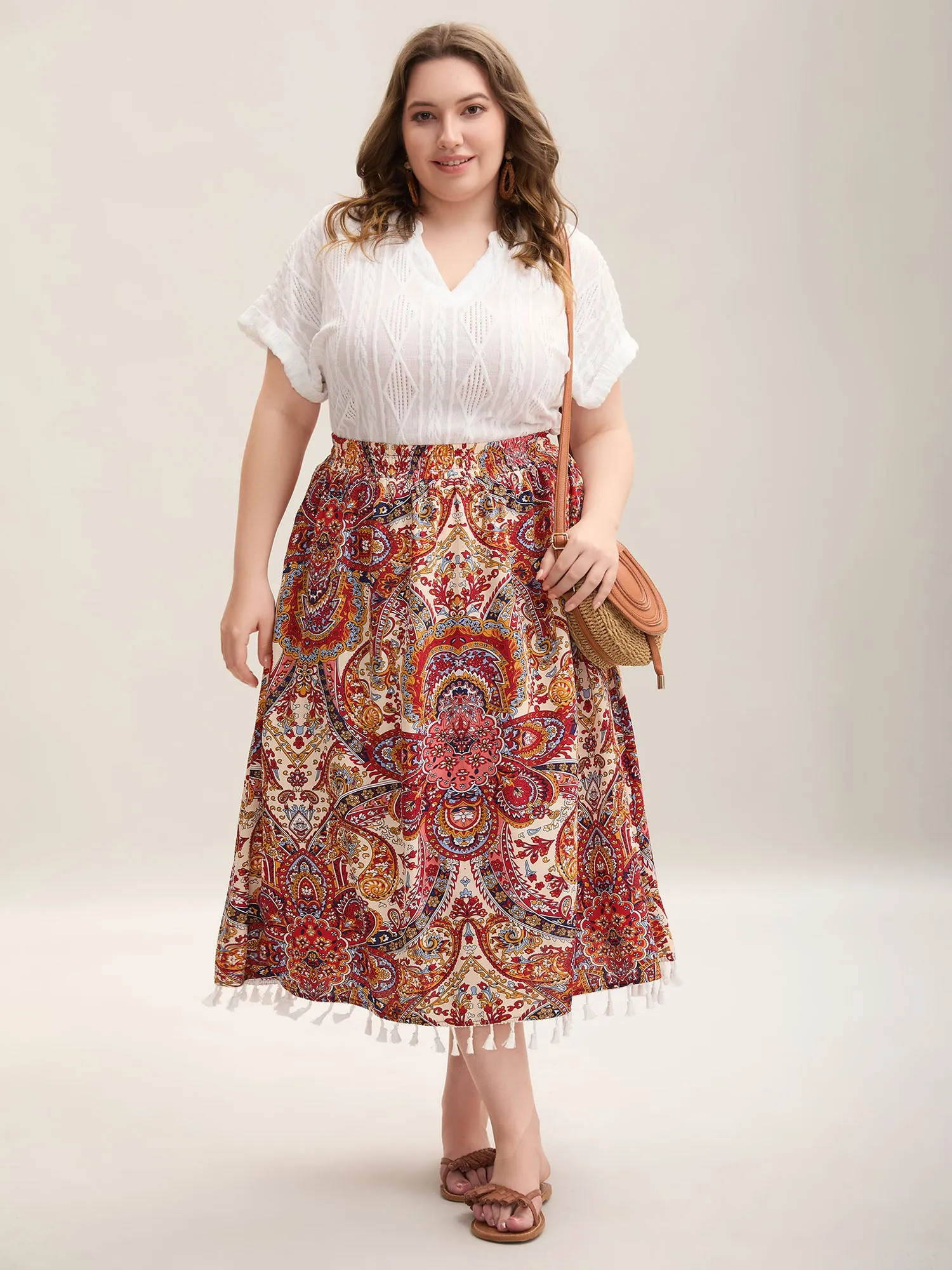 Paisley Print Tassels Spliced Midi Skirt sold by Bloomchic product image thumbnail 2