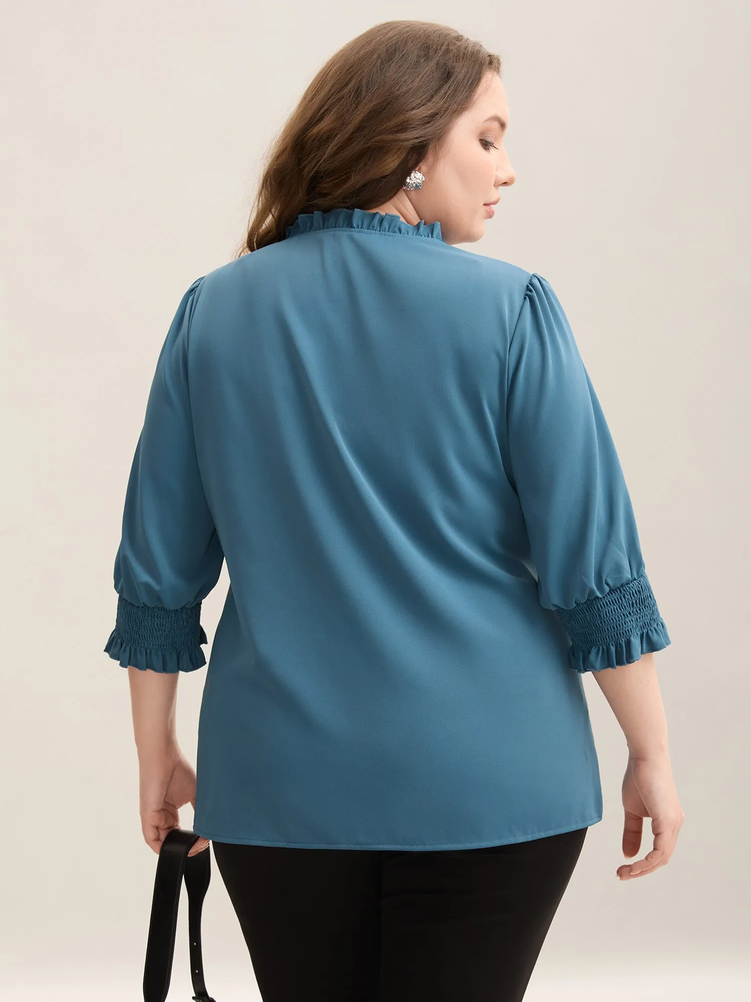Shirred Sleeve Collared Plain Blouse sold by Bloomchic product image thumbnail 4