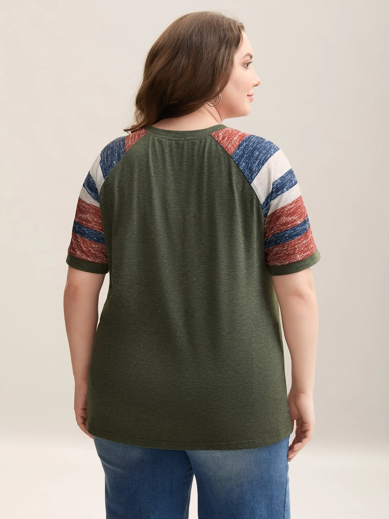 Striped Raglan Sleeve Plain T-Shirt sold by Bloomchic product image thumbnail 4