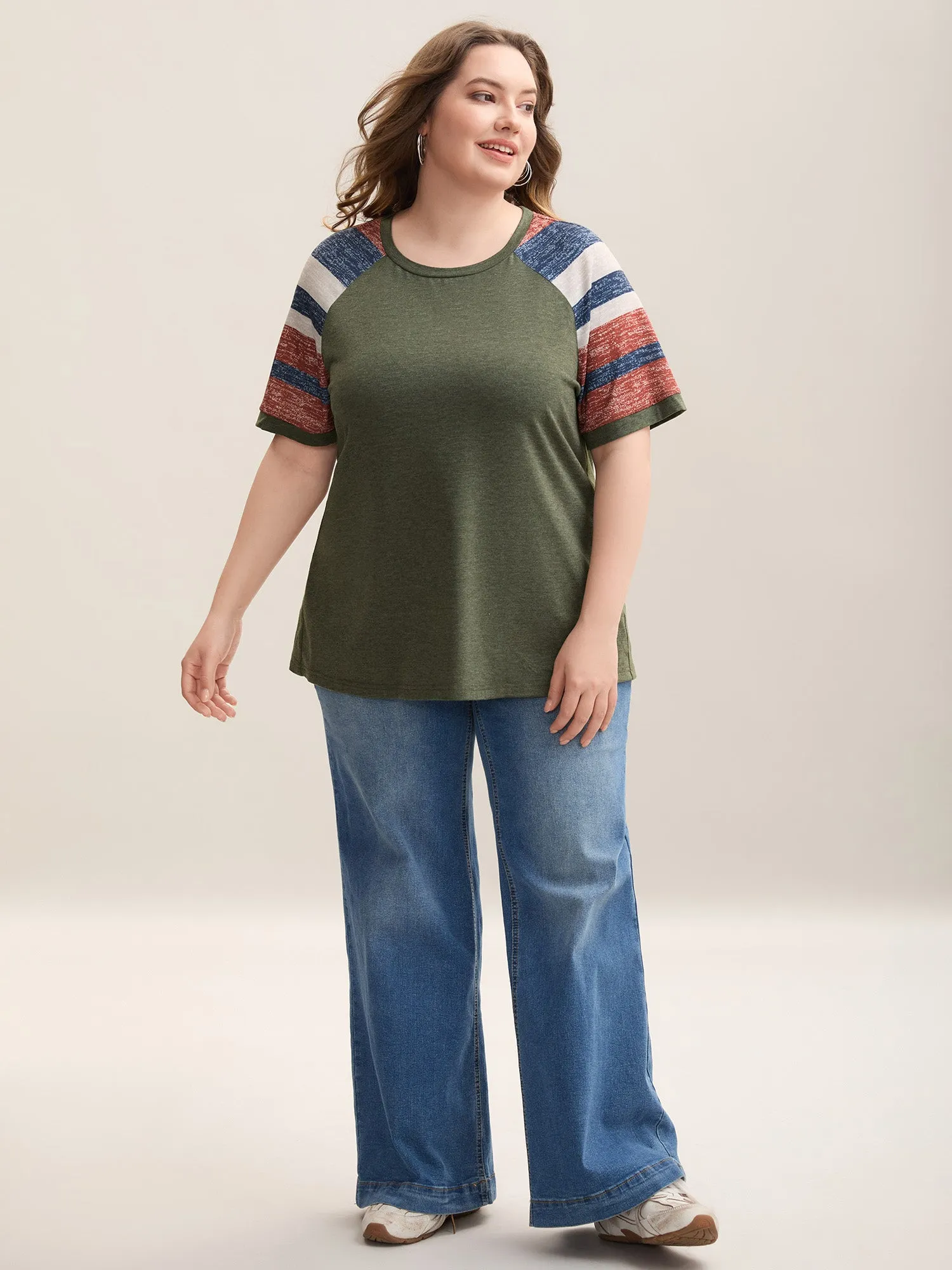 Striped Raglan Sleeve Plain T-Shirt sold by Bloomchic product image thumbnail 3