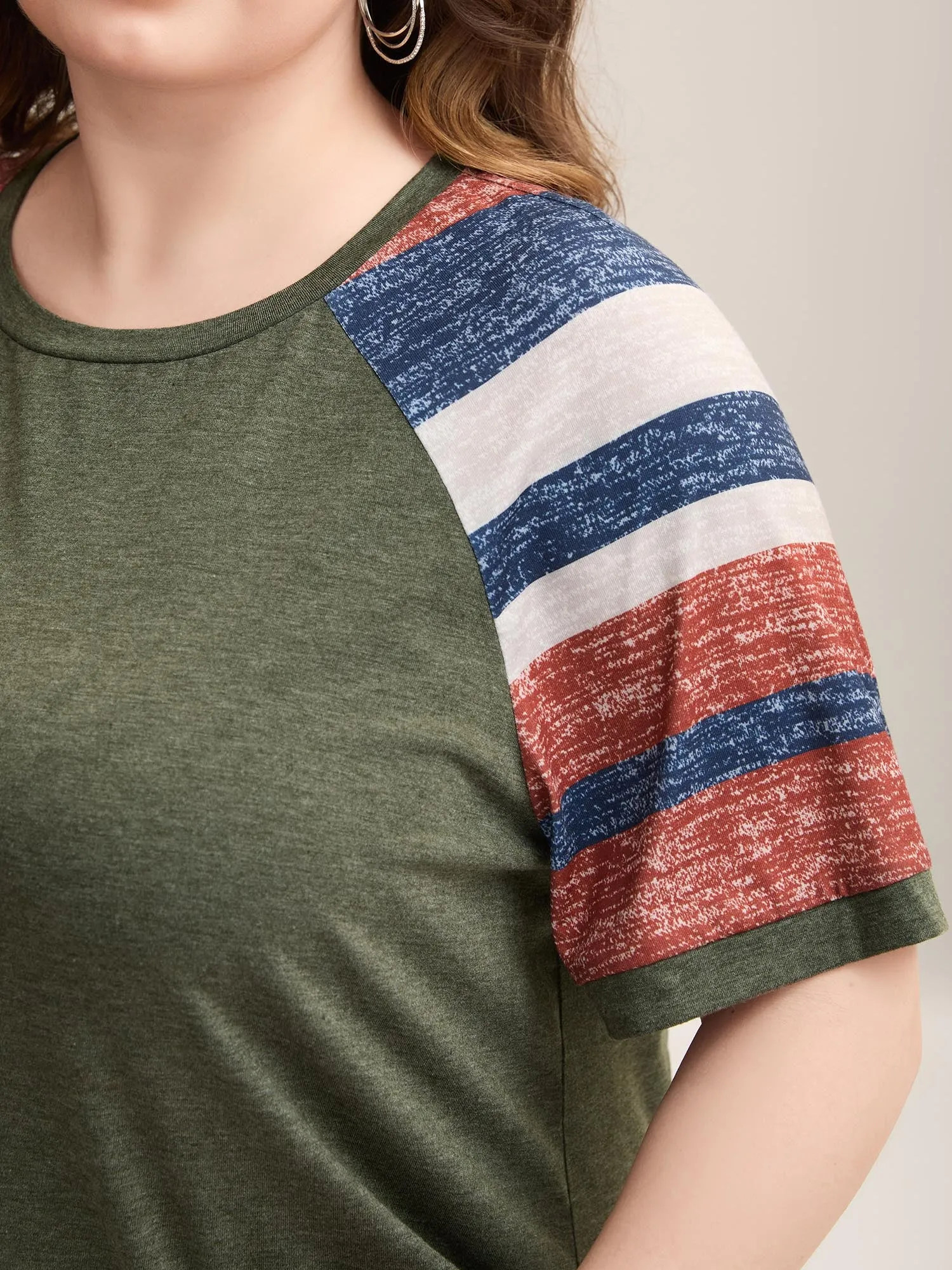 Striped Raglan Sleeve Plain T-Shirt sold by Bloomchic product image thumbnail 2