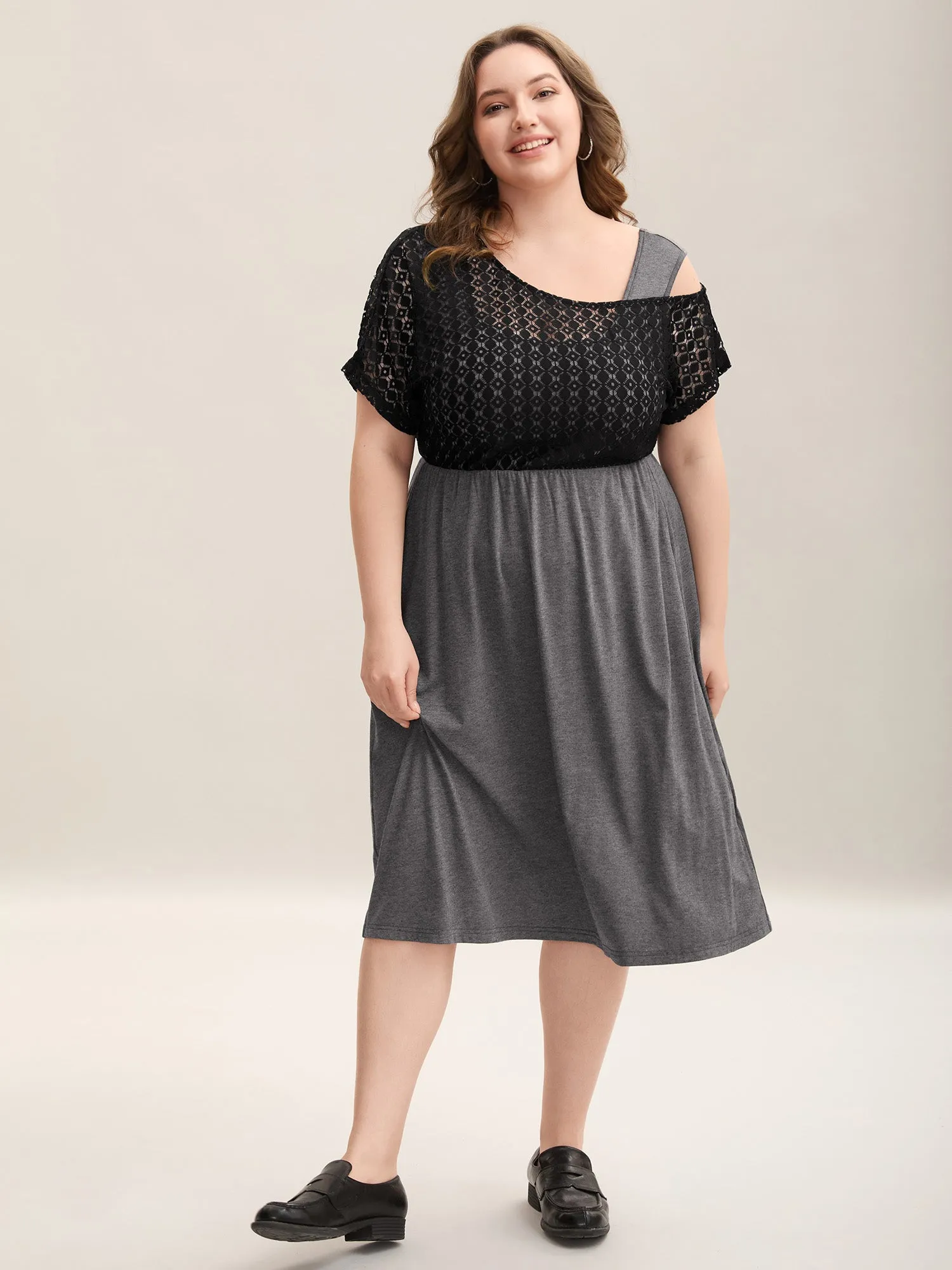 Plain Weave One-Shoulder Knit Midi Dress sold by Bloomchic