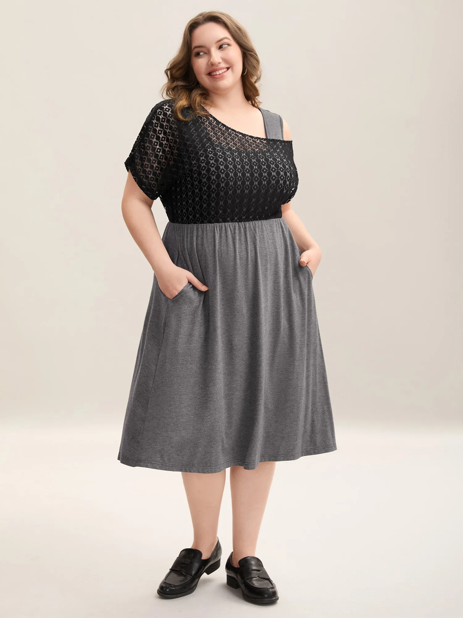 Plain Weave One-Shoulder Knit Midi Dress sold by Bloomchic product image thumbnail 3