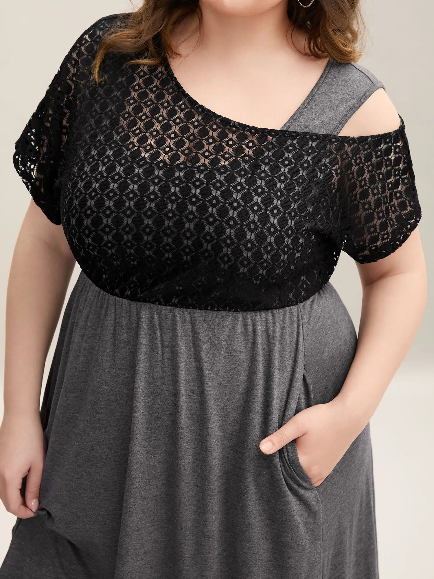 Plain Weave One-Shoulder Knit Midi Dress sold by Bloomchic product image thumbnail 2