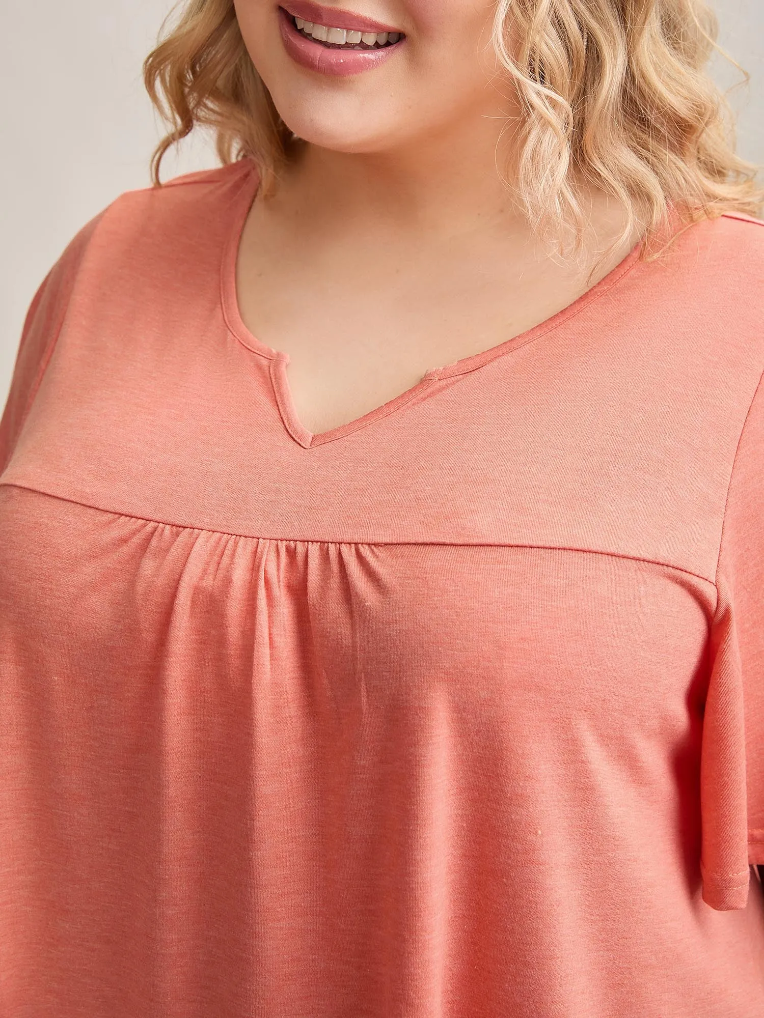 Heathered Split Neckline Plain T-Shirt sold by Bloomchic product image thumbnail 2
