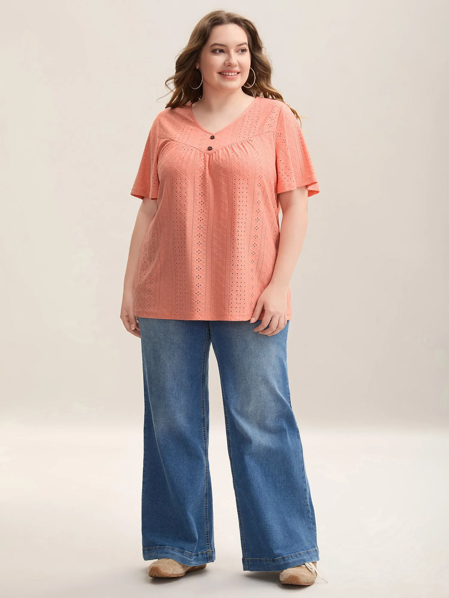 Textured Button Detail Pleated T-Shirt sold by Bloomchic product image thumbnail 3