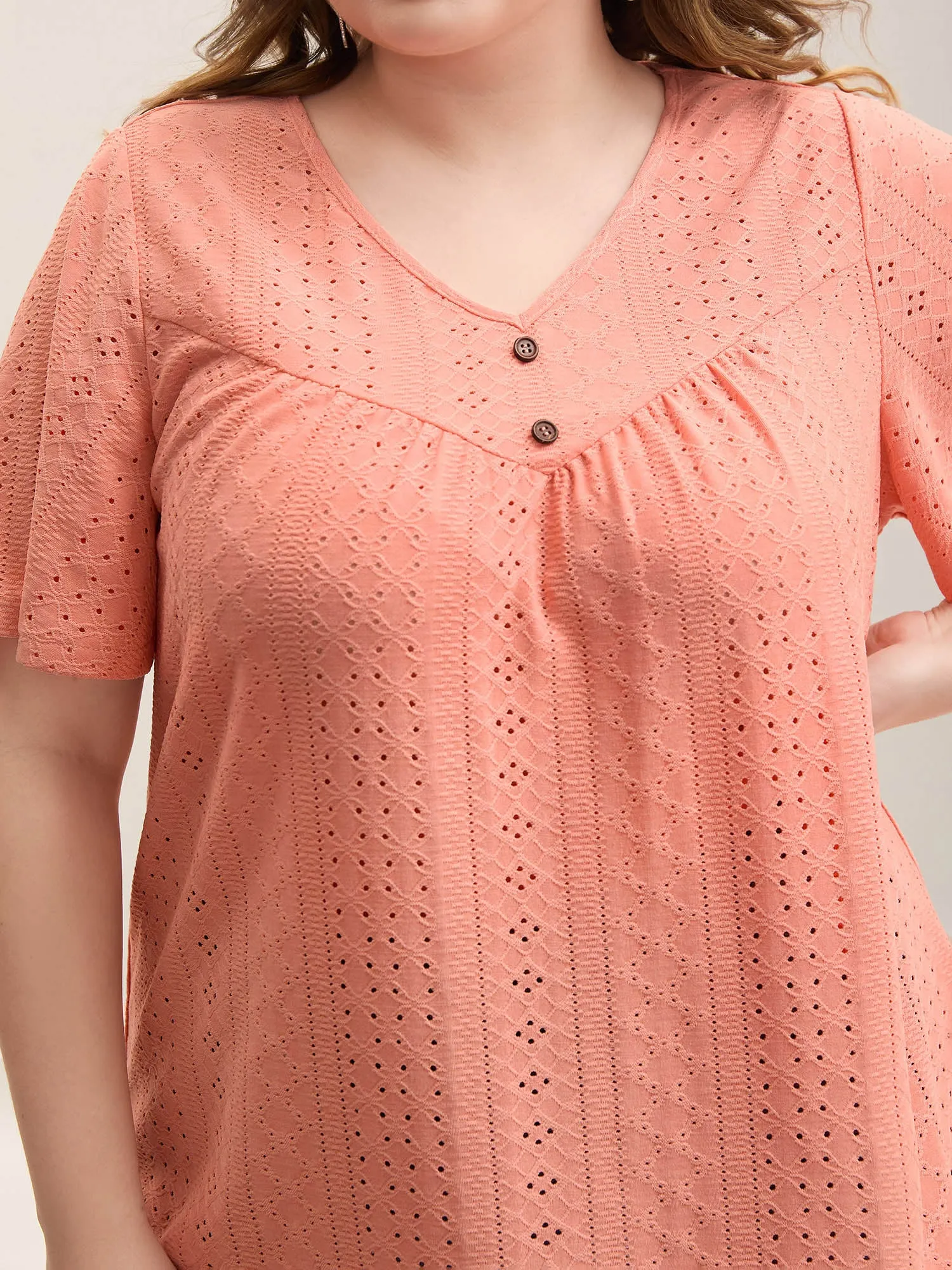 Textured Button Detail Pleated T-Shirt sold by Bloomchic product image thumbnail 2