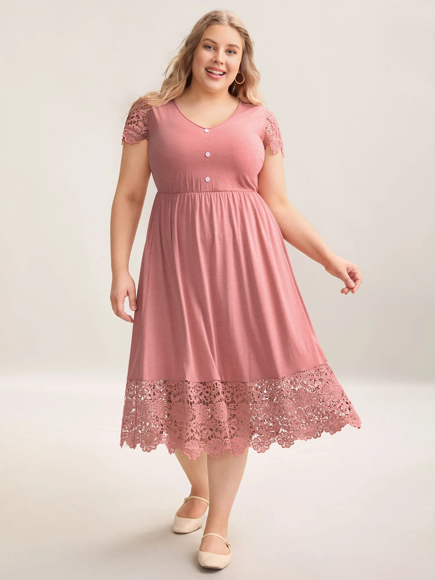 Stretchy Waist Lace Pockets Midi Dress sold by Bloomchic product image thumbnail 3