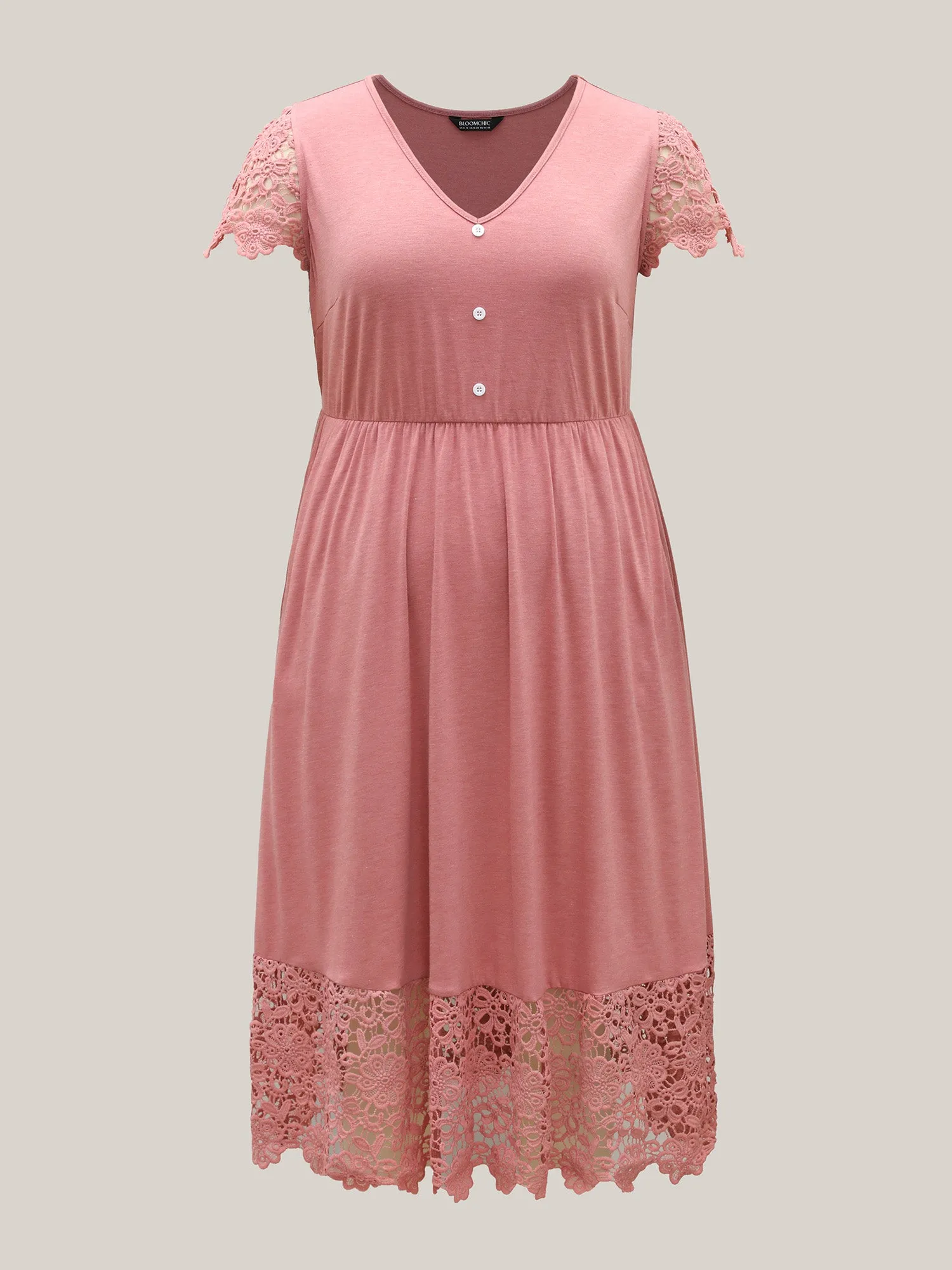 Stretchy Waist Lace Pockets Midi Dress sold by Bloomchic product image thumbnail 5