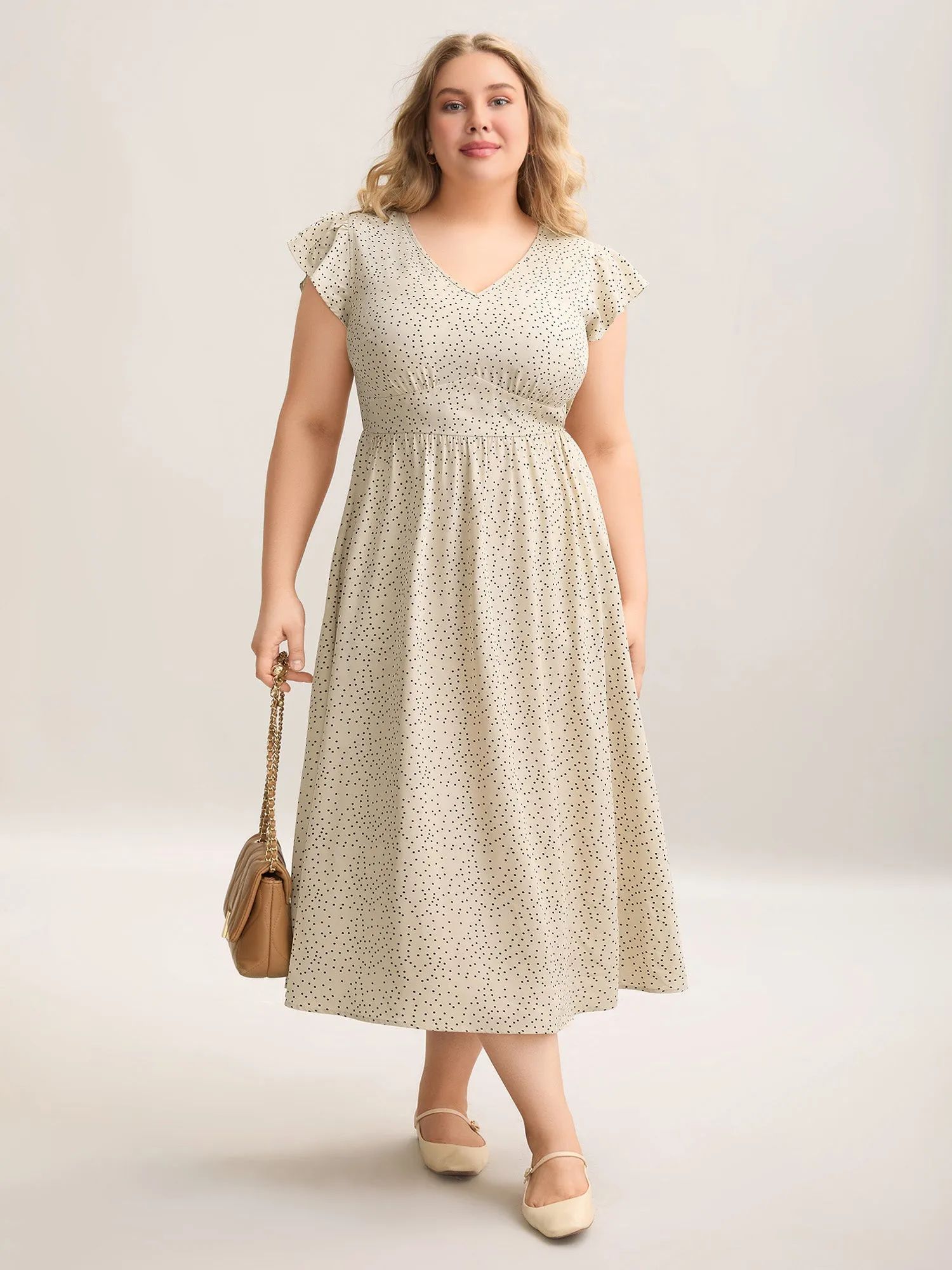 Polka Dot Ruffled Bust-Defining Maxi Dress sold by Bloomchic