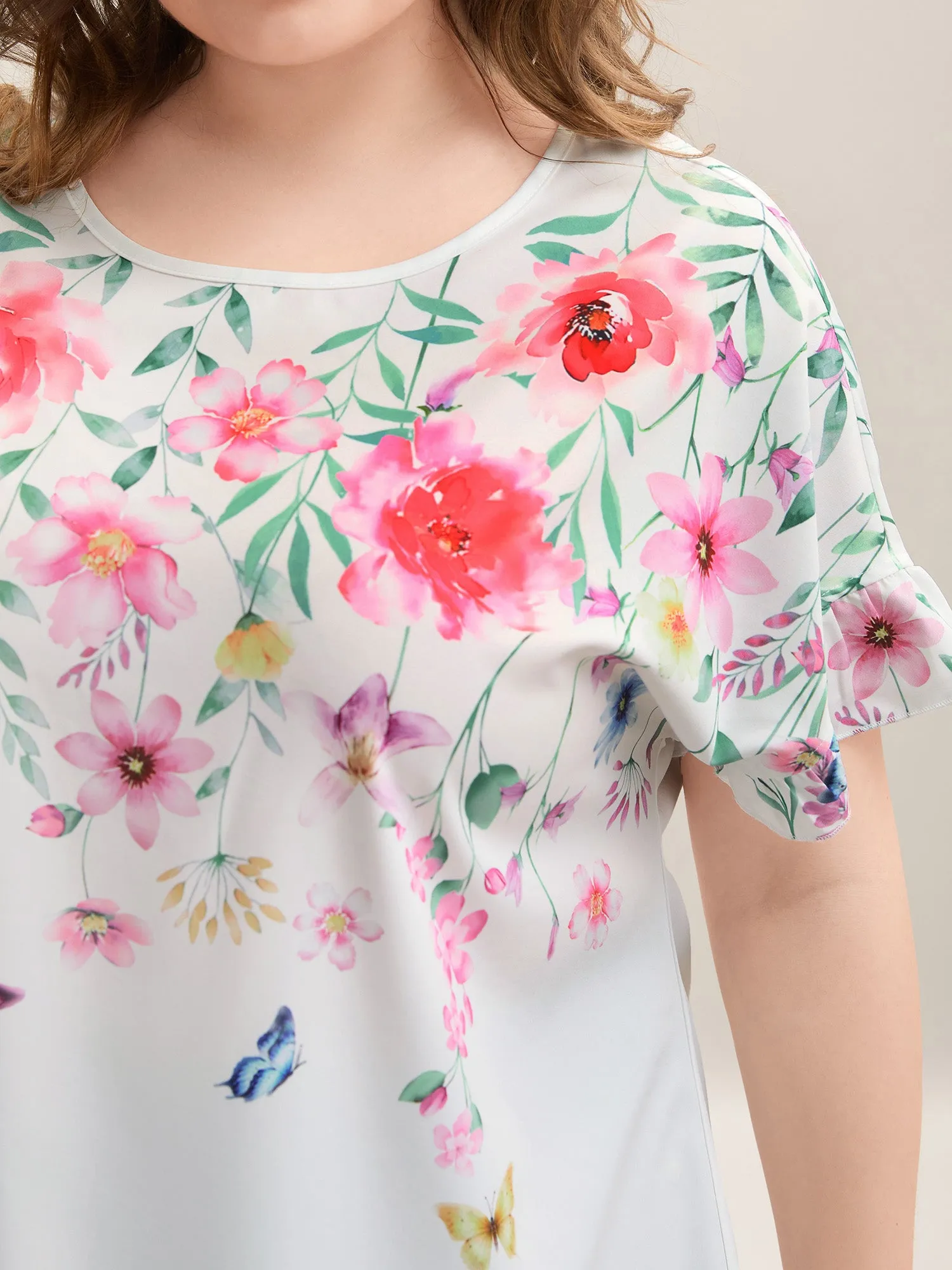 Floral Bodice Round Neck Flared Blouse sold by Bloomchic product image thumbnail 2