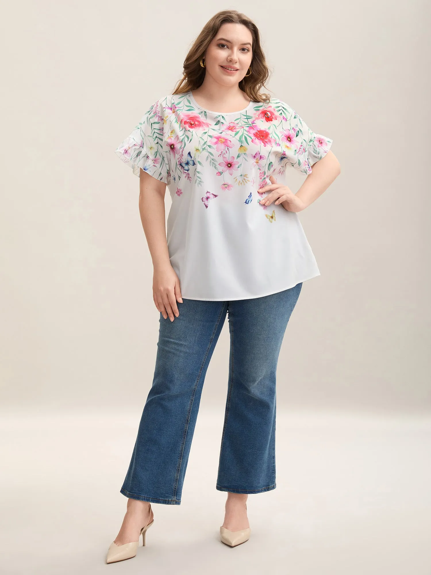 Floral Bodice Round Neck Flared Blouse sold by Bloomchic product image thumbnail 3
