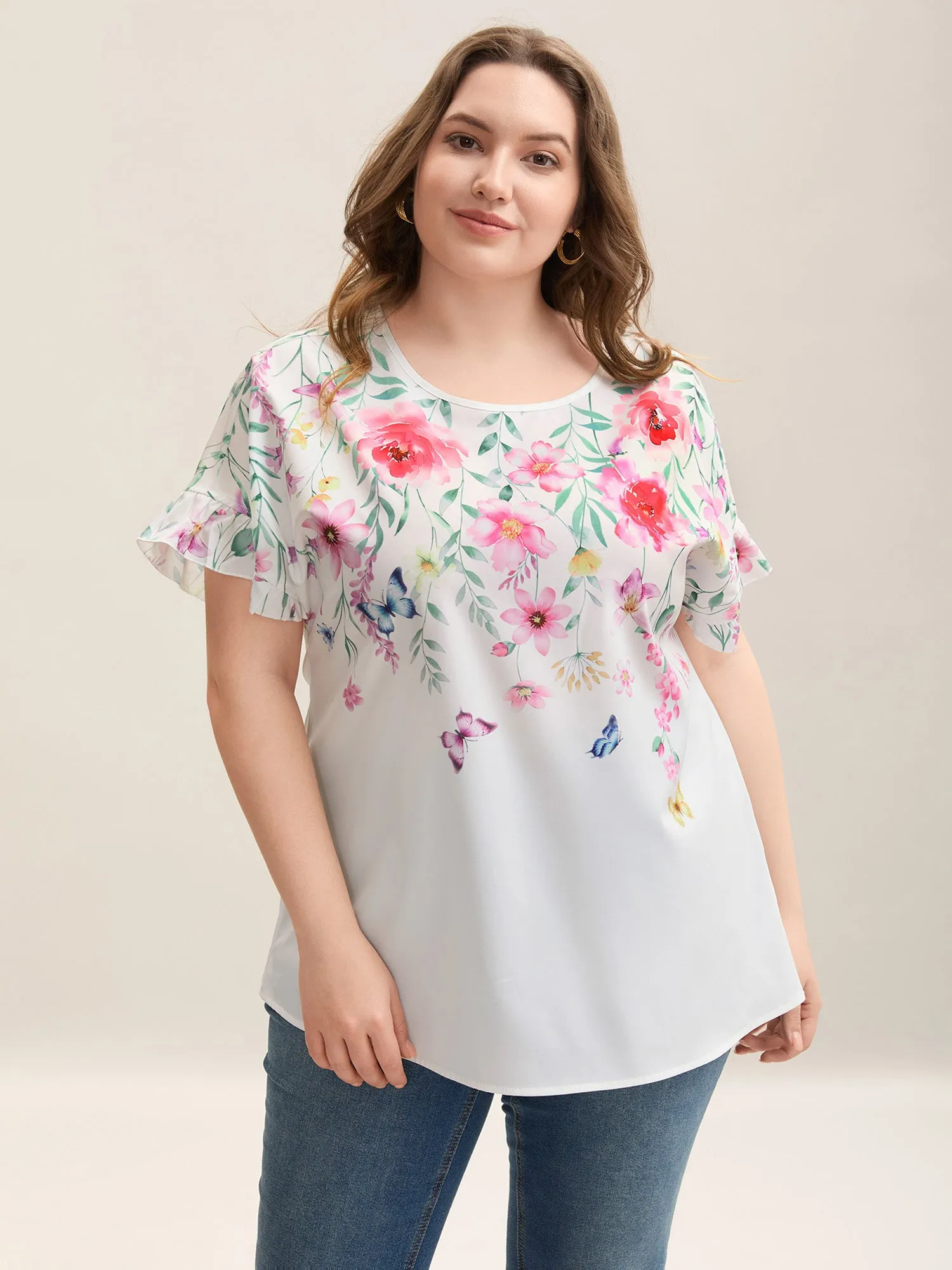 Floral Bodice Round Neck Flared Blouse sold by Bloomchic