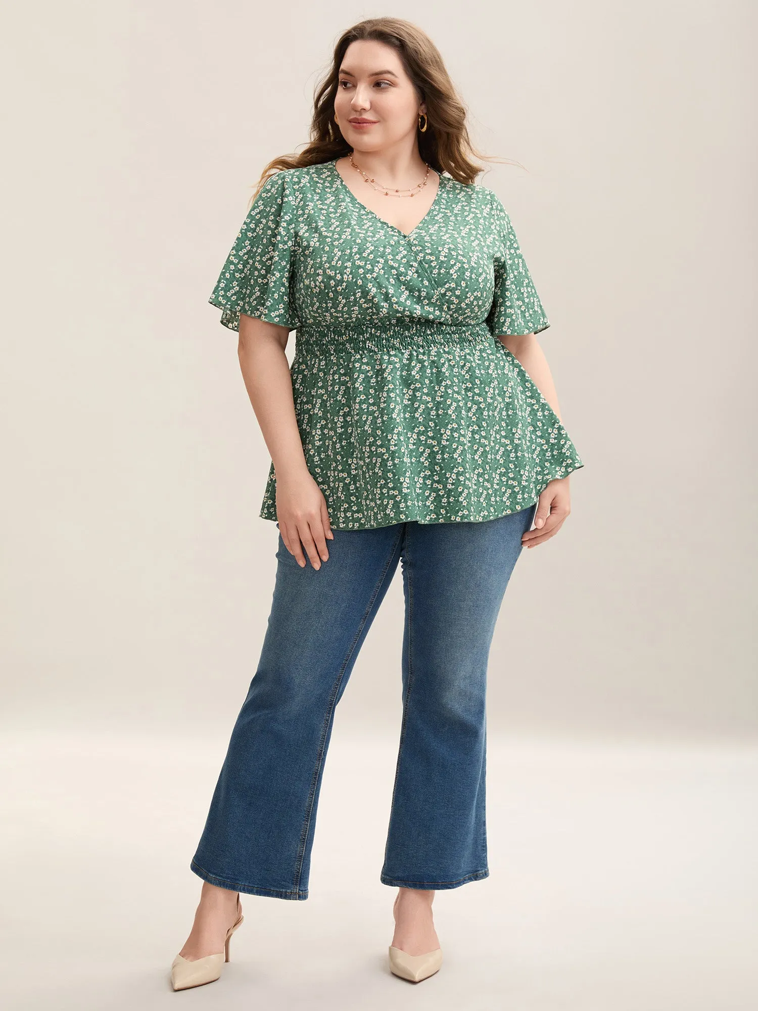 Floral Print Shirred Waist Cinched Blouse sold by Bloomchic product image thumbnail 3