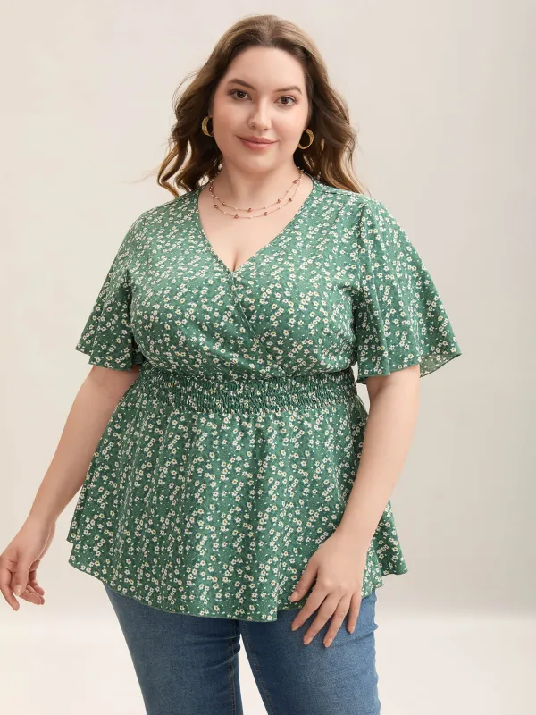Floral Print Shirred Waist Cinched Blouse sold by Bloomchic