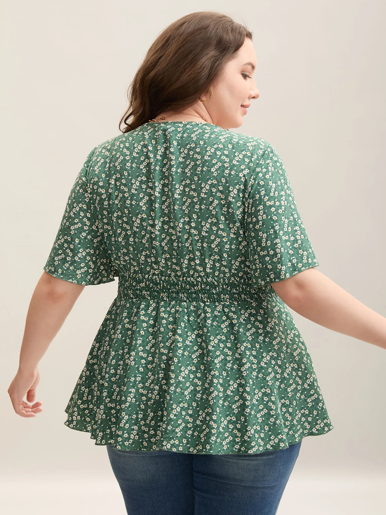 Floral Print Shirred Waist Cinched Blouse sold by Bloomchic product image thumbnail 4
