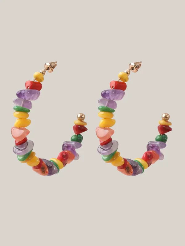 Natural Stone Multi-Color Hoop Earrings sold by Bloomchic