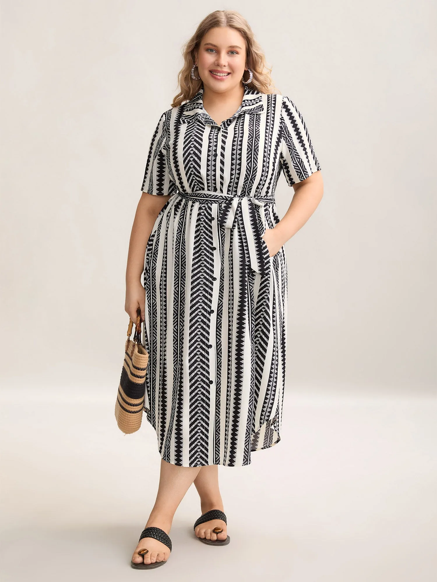 Boho Striped Stretchy Waist Shirt Dress sold by Bloomchic product image thumbnail 3