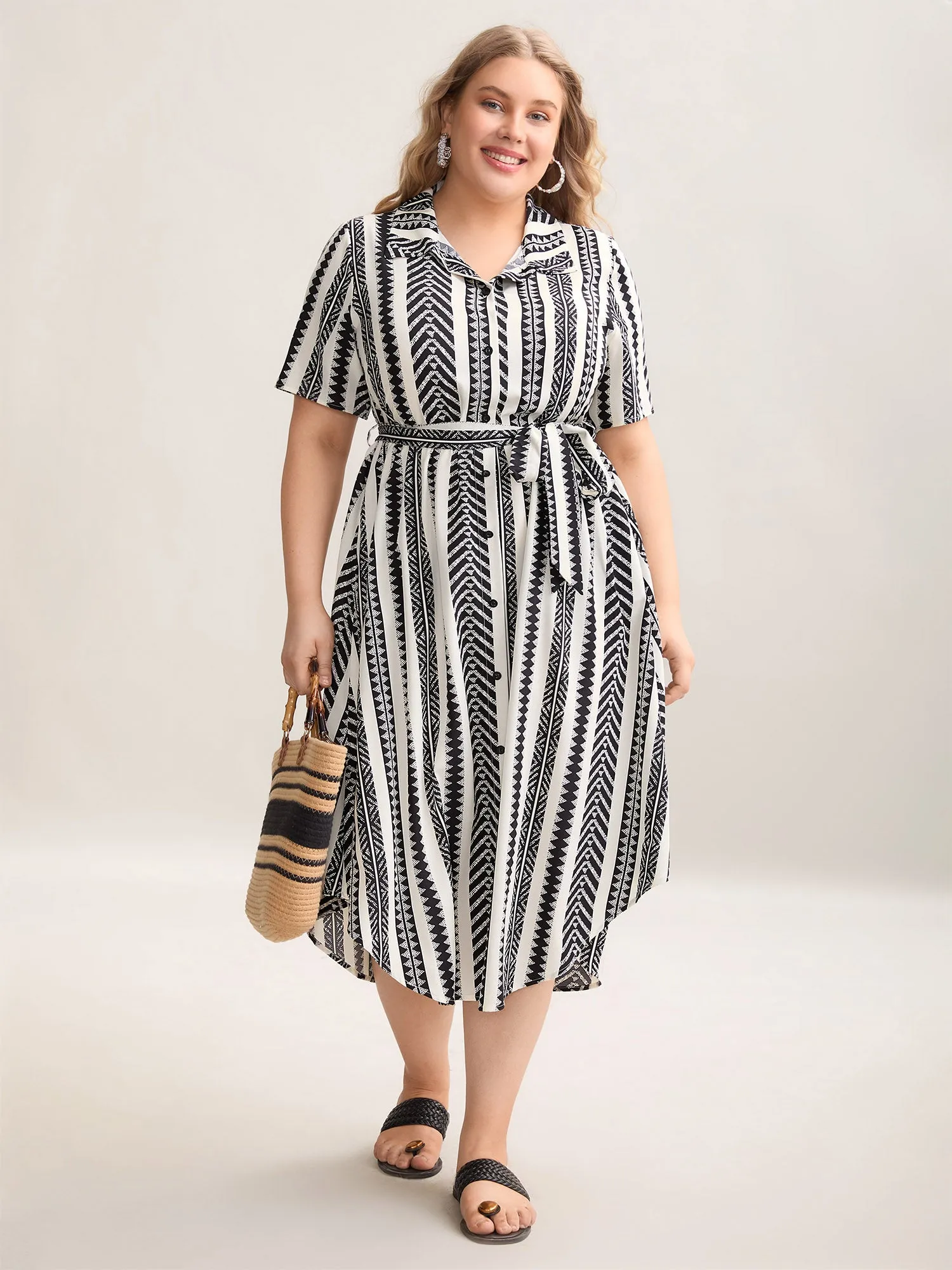 Boho Striped Stretchy Waist Shirt Dress sold by Bloomchic