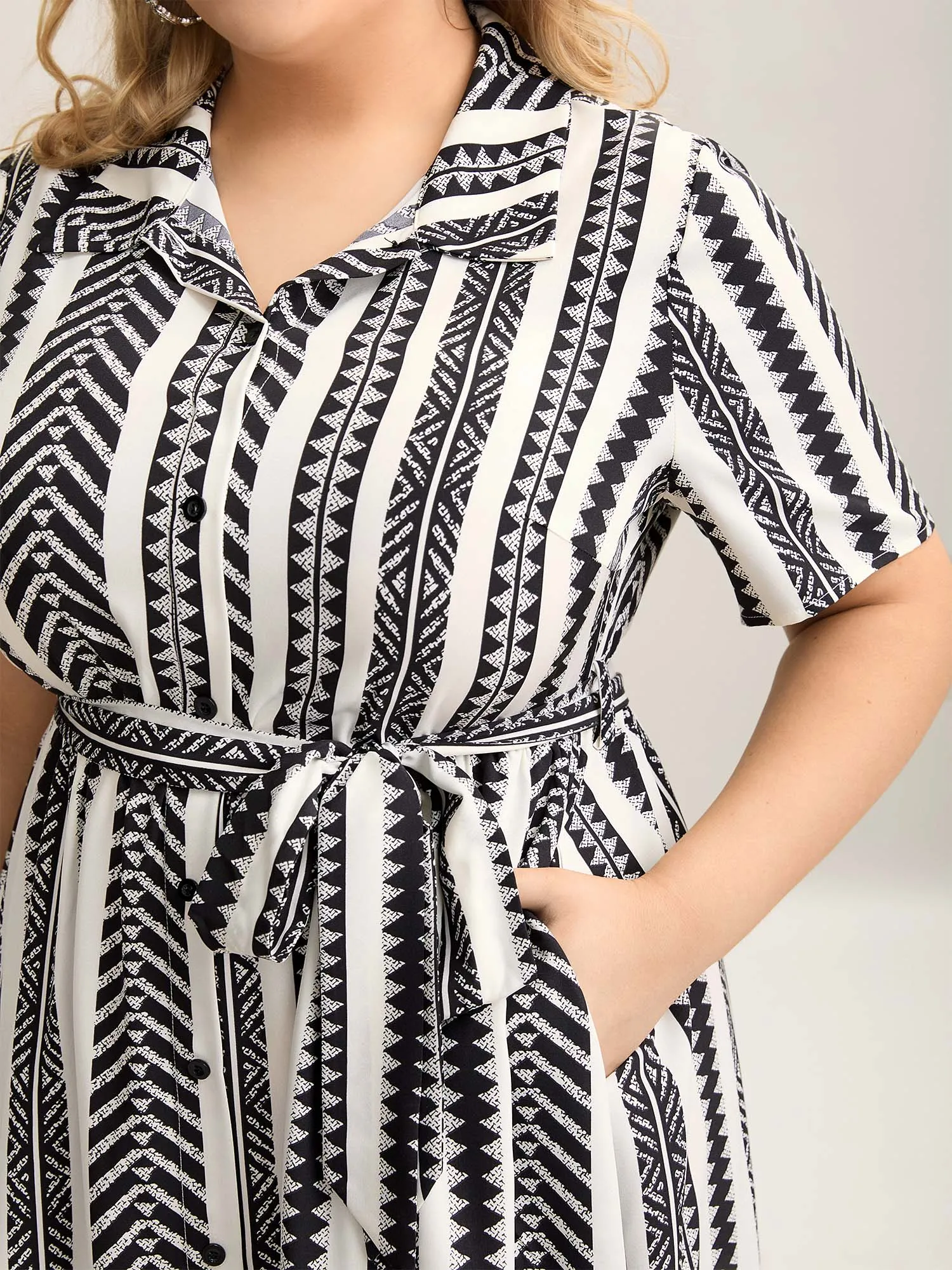 Boho Striped Stretchy Waist Shirt Dress sold by Bloomchic product image thumbnail 2