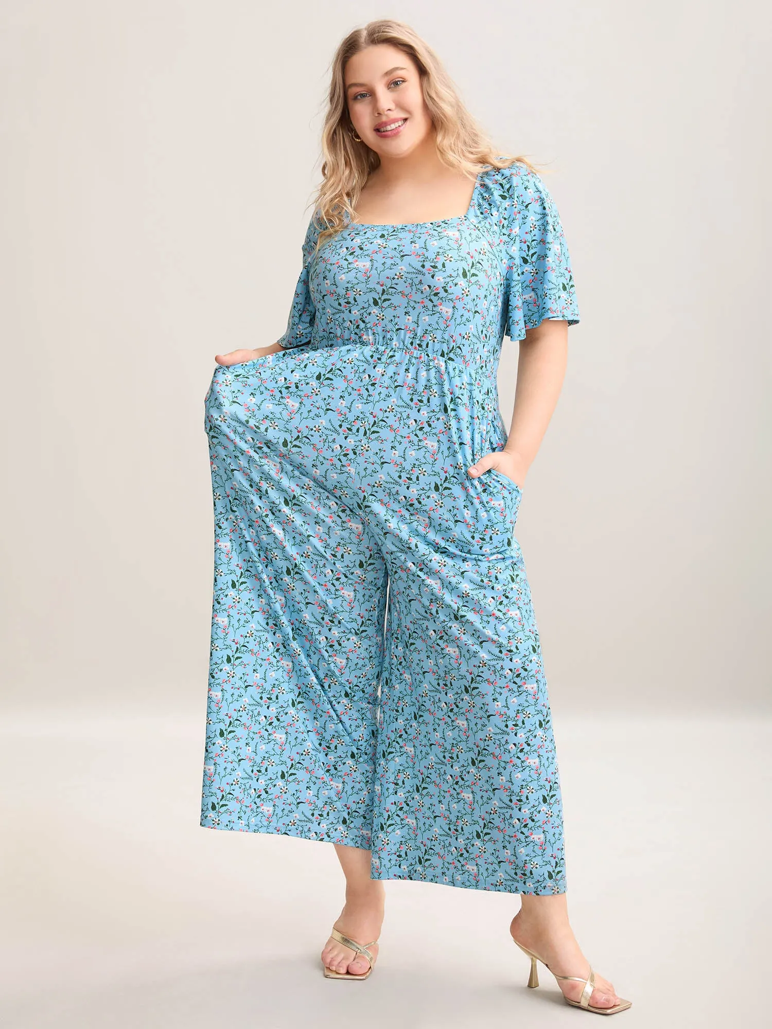 Floral Print Square Neck Knit Jumpsuit sold by Bloomchic product image thumbnail 3