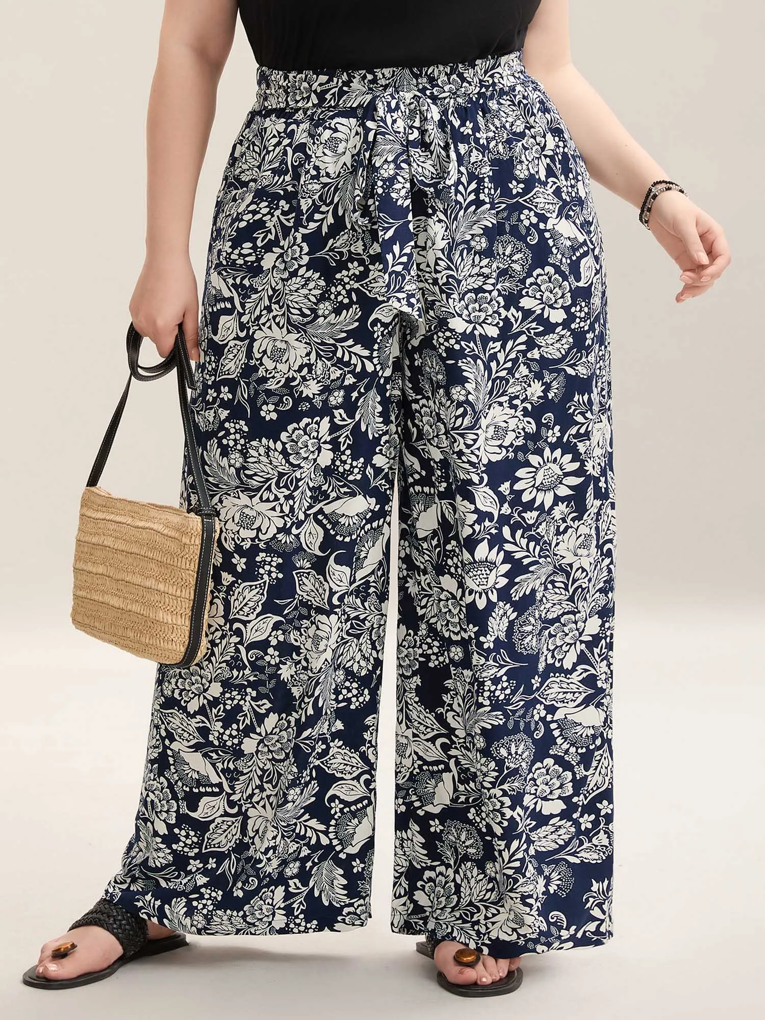 Floral Print Waist-Tie Straight-Leg Pants sold by Bloomchic