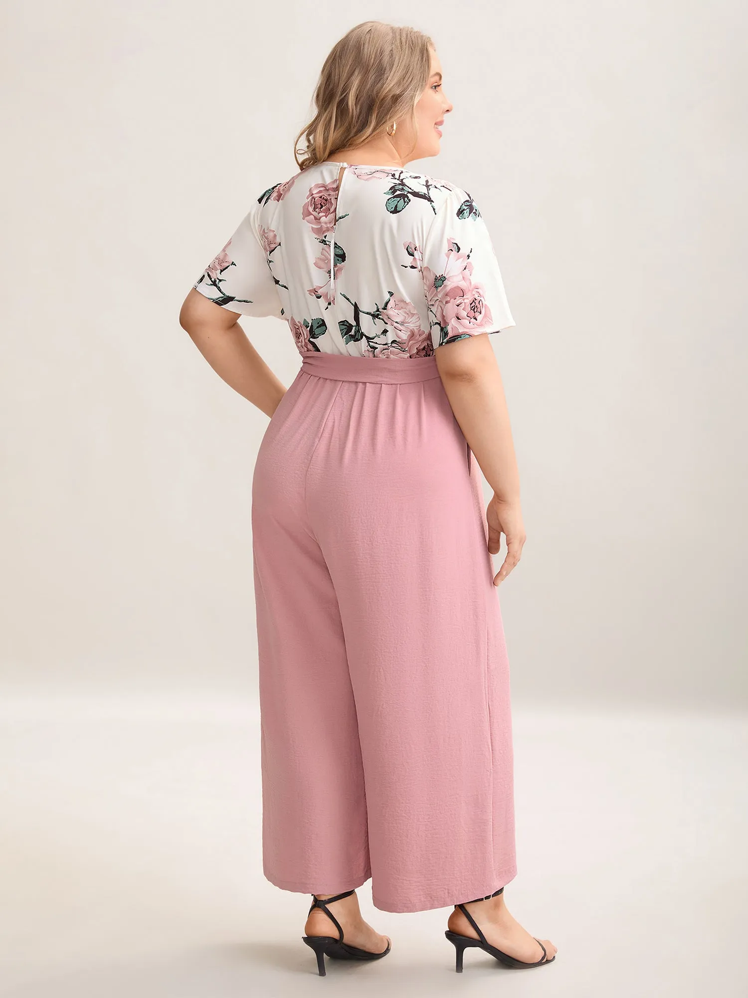 Floral Print Belted Pockets Spliced Jumpsuit sold by Bloomchic product image thumbnail 4