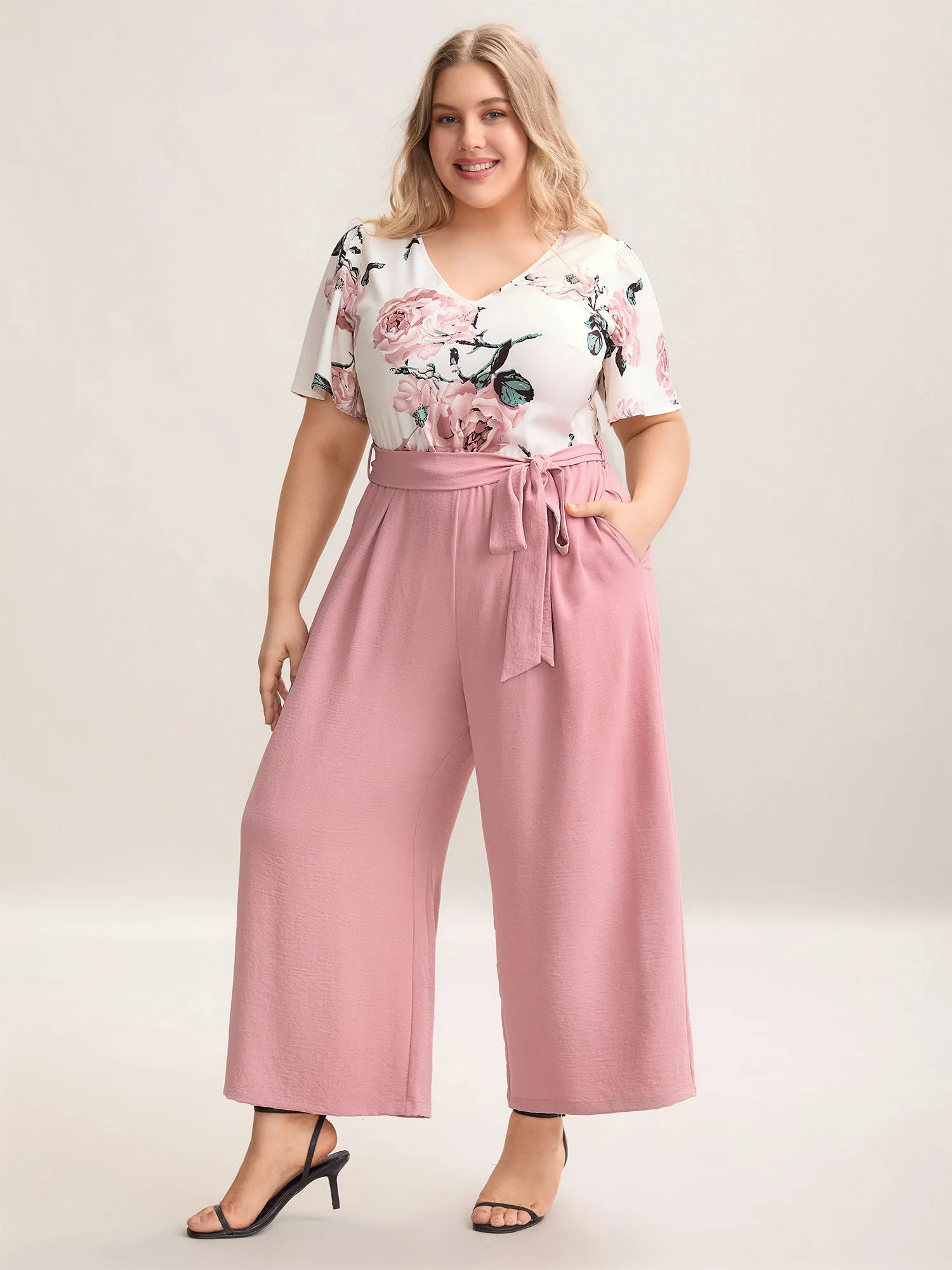 Floral Print Belted Pockets Spliced Jumpsuit sold by Bloomchic product image thumbnail 2