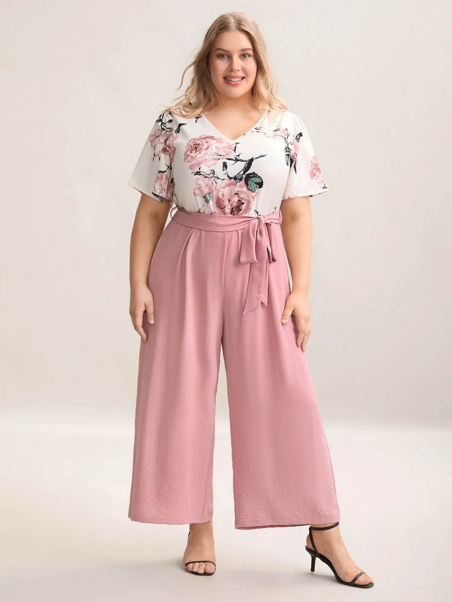 Floral Print Belted Pockets Spliced Jumpsuit sold by Bloomchic
