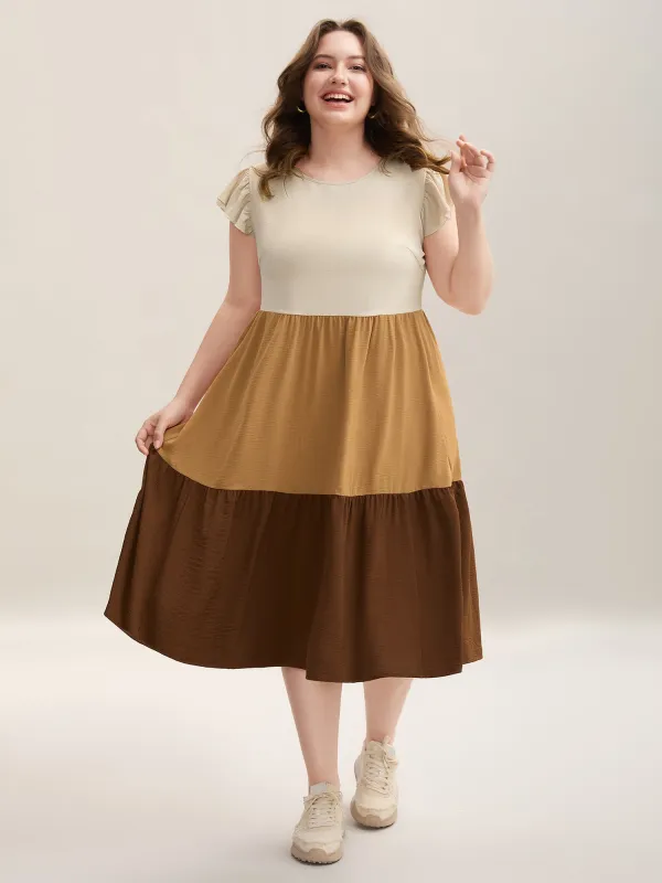 Color Block Ruffled Sleeve Tiered Midi Dress sold by Bloomchic