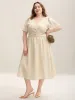 Pleated Waist Textured Shirred Midi Dress sold by Bloomchic