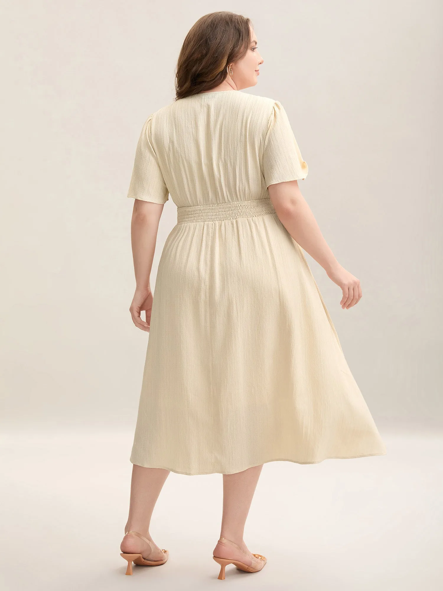 Pleated Waist Textured Shirred Midi Dress sold by Bloomchic product image thumbnail 4