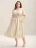 Pleated Waist Textured Shirred Midi Dress sold by Bloomchic