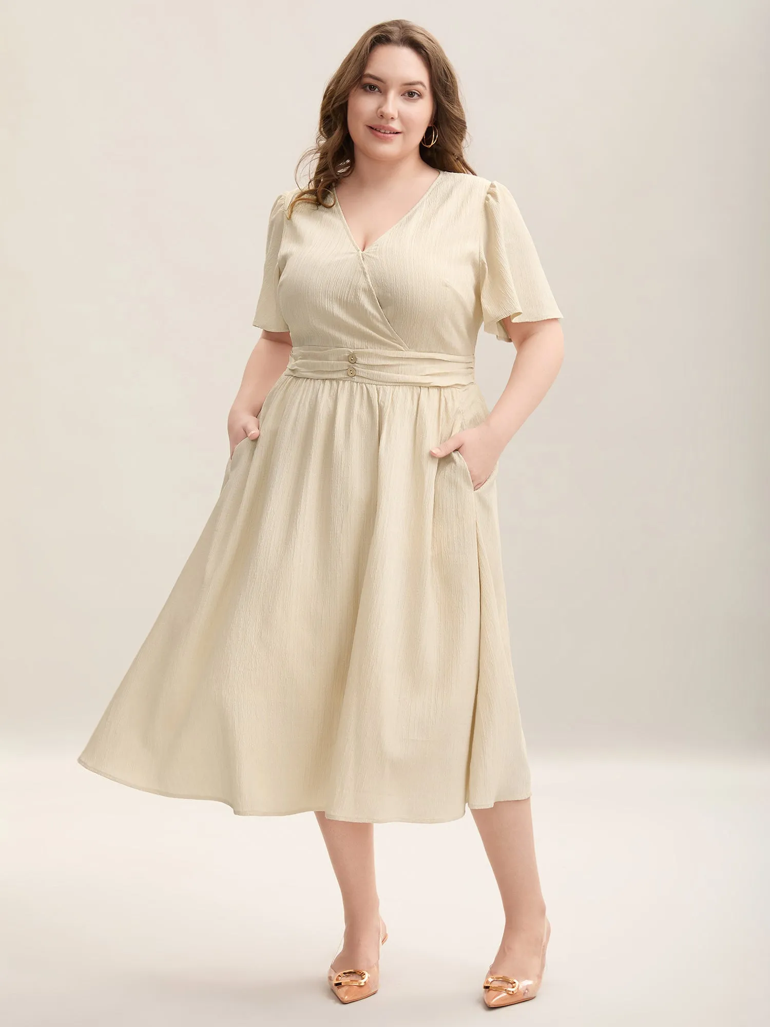 Pleated Waist Textured Shirred Midi Dress sold by Bloomchic product image thumbnail 3