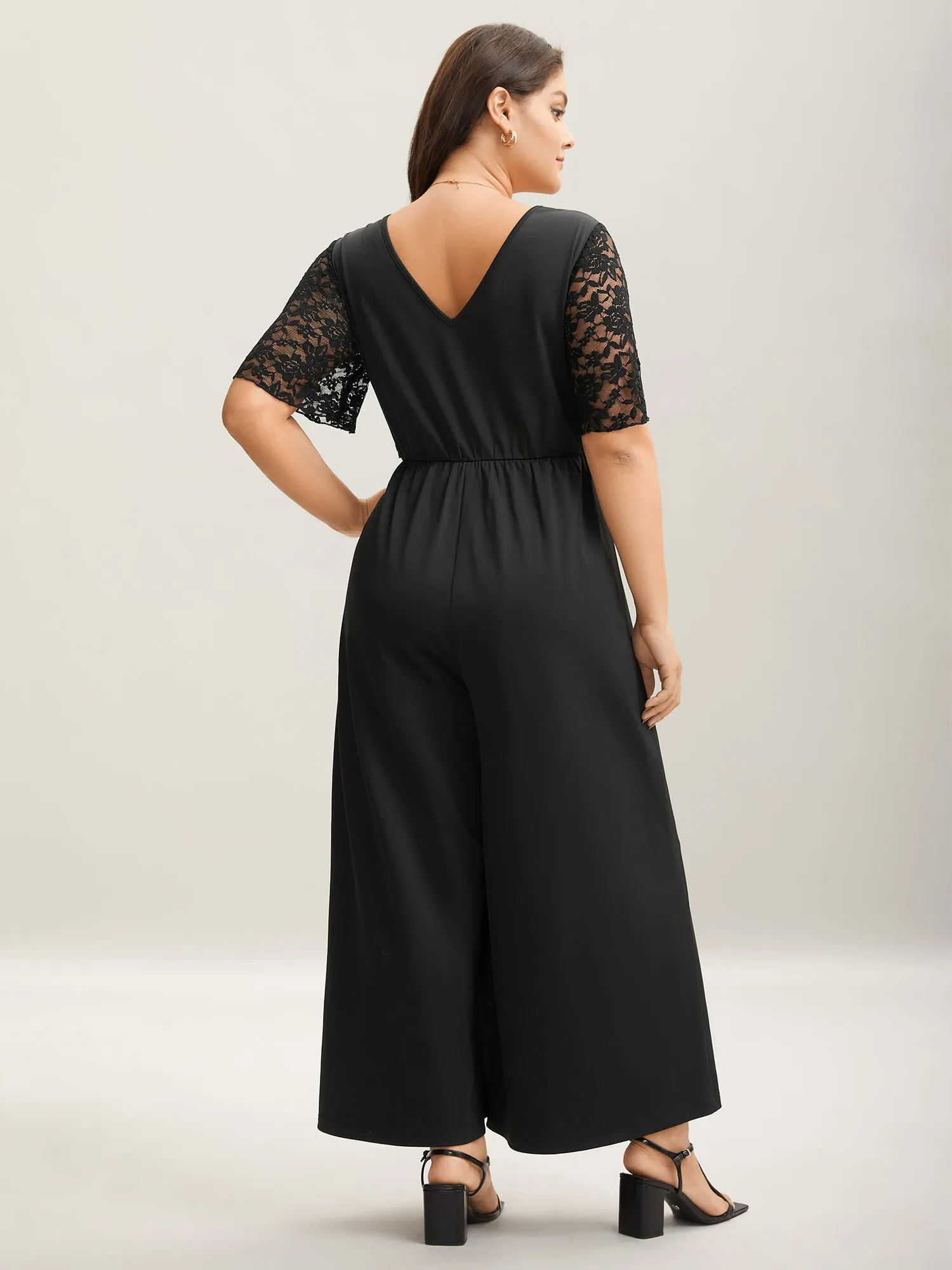 Front-Tie Sheer Lace Sleeve Jumpsuit sold by Bloomchic product image thumbnail 4