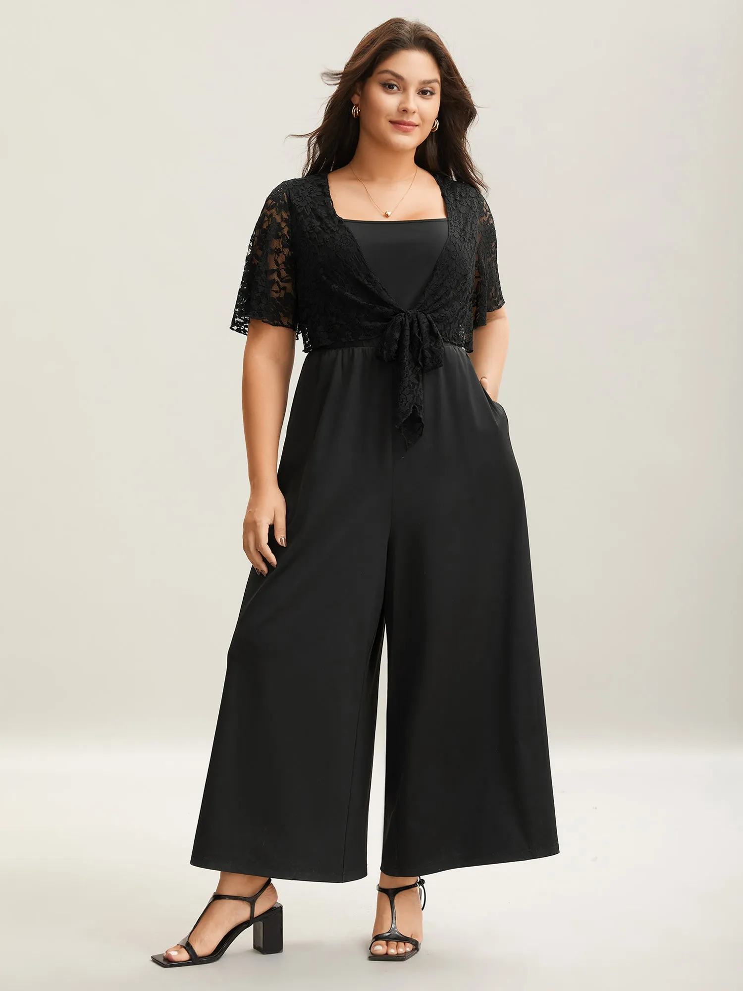 Front-Tie Sheer Lace Sleeve Jumpsuit sold by Bloomchic product image thumbnail 3