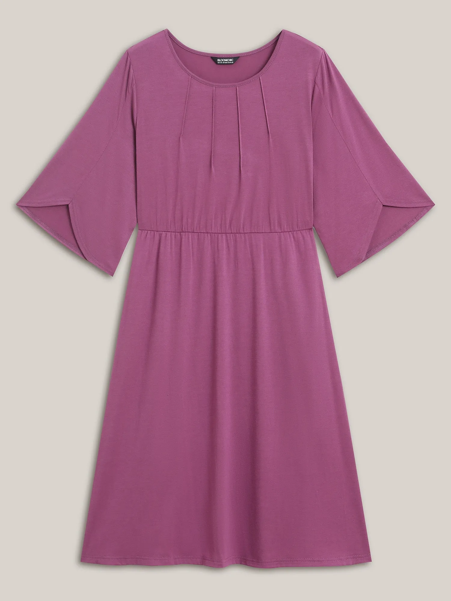 Woven Plain Floral-Neckline Sleeveless Midi Dress sold by Bloomchic product image thumbnail 5