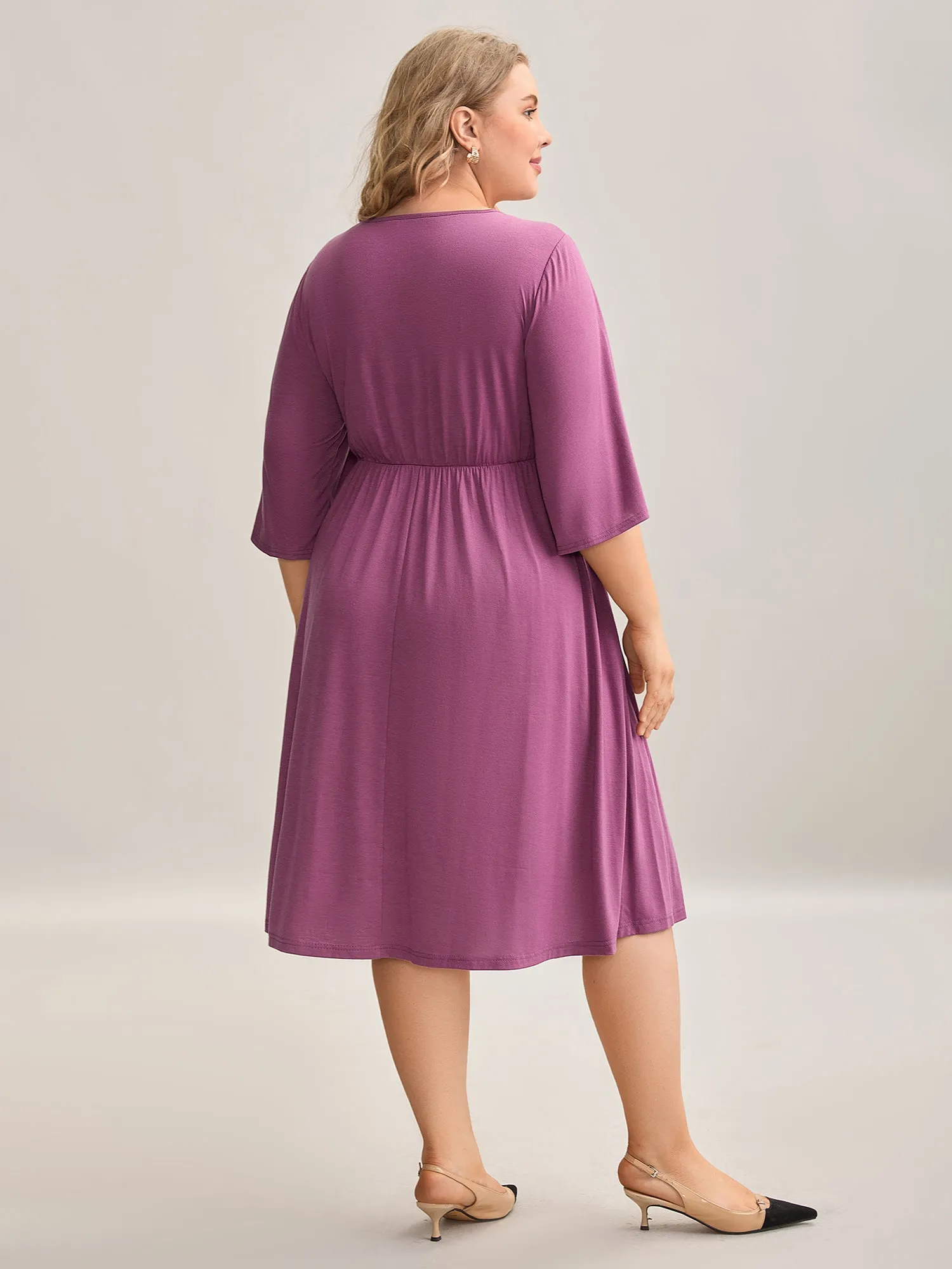 Woven Plain Floral-Neckline Sleeveless Midi Dress sold by Bloomchic product image thumbnail 4