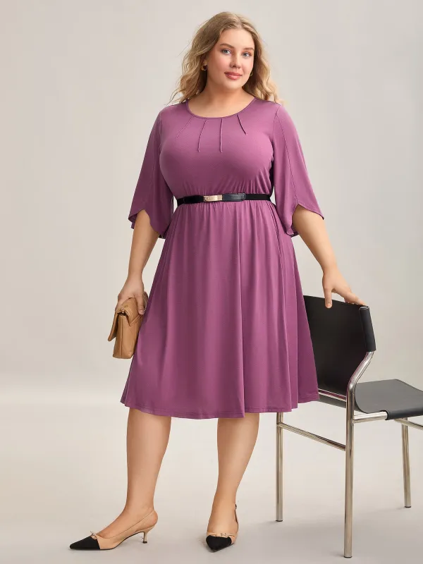 Woven Plain Floral-Neckline Sleeveless Midi Dress sold by Bloomchic