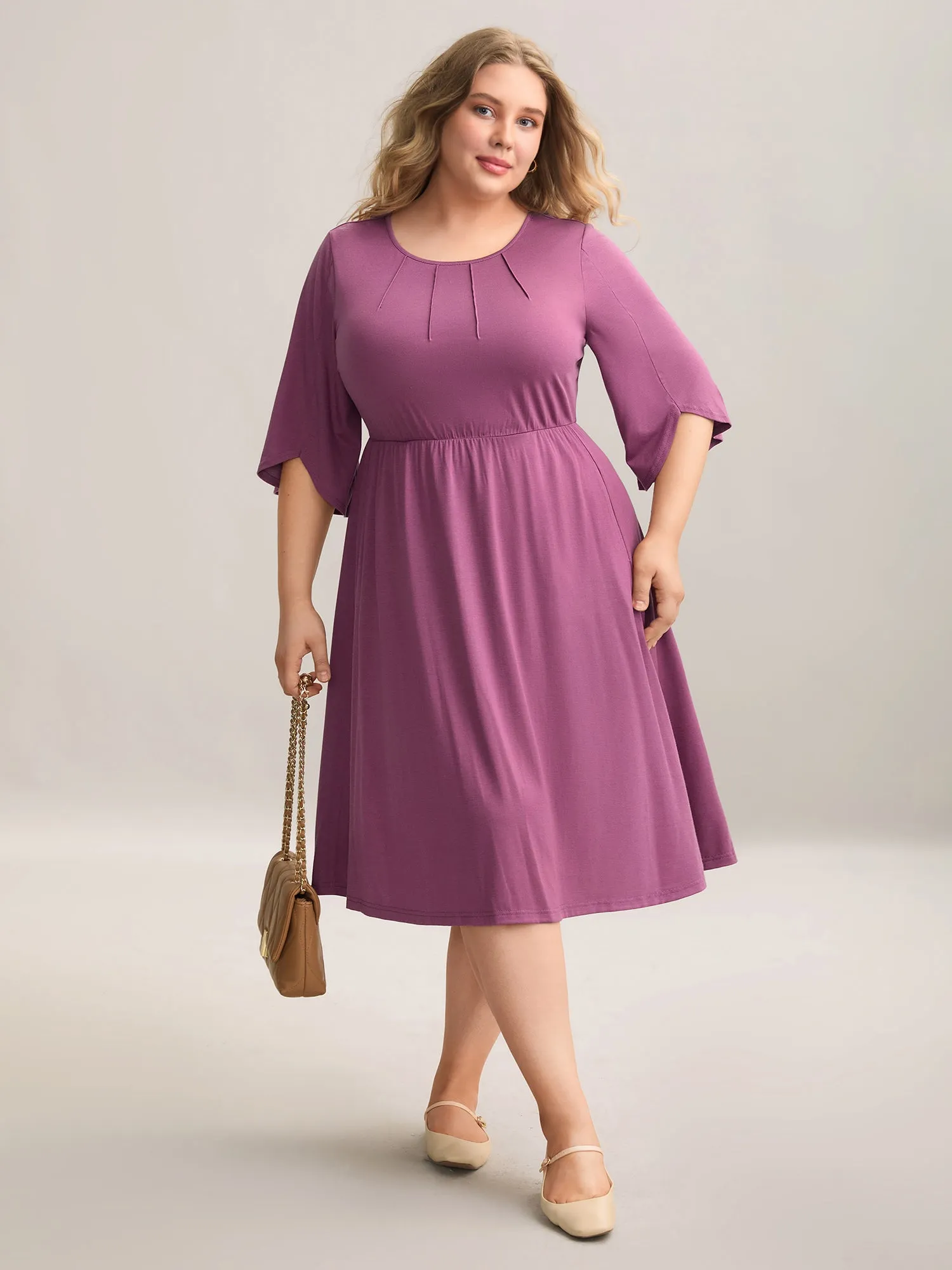 Woven Plain Floral-Neckline Sleeveless Midi Dress sold by Bloomchic product image thumbnail 3