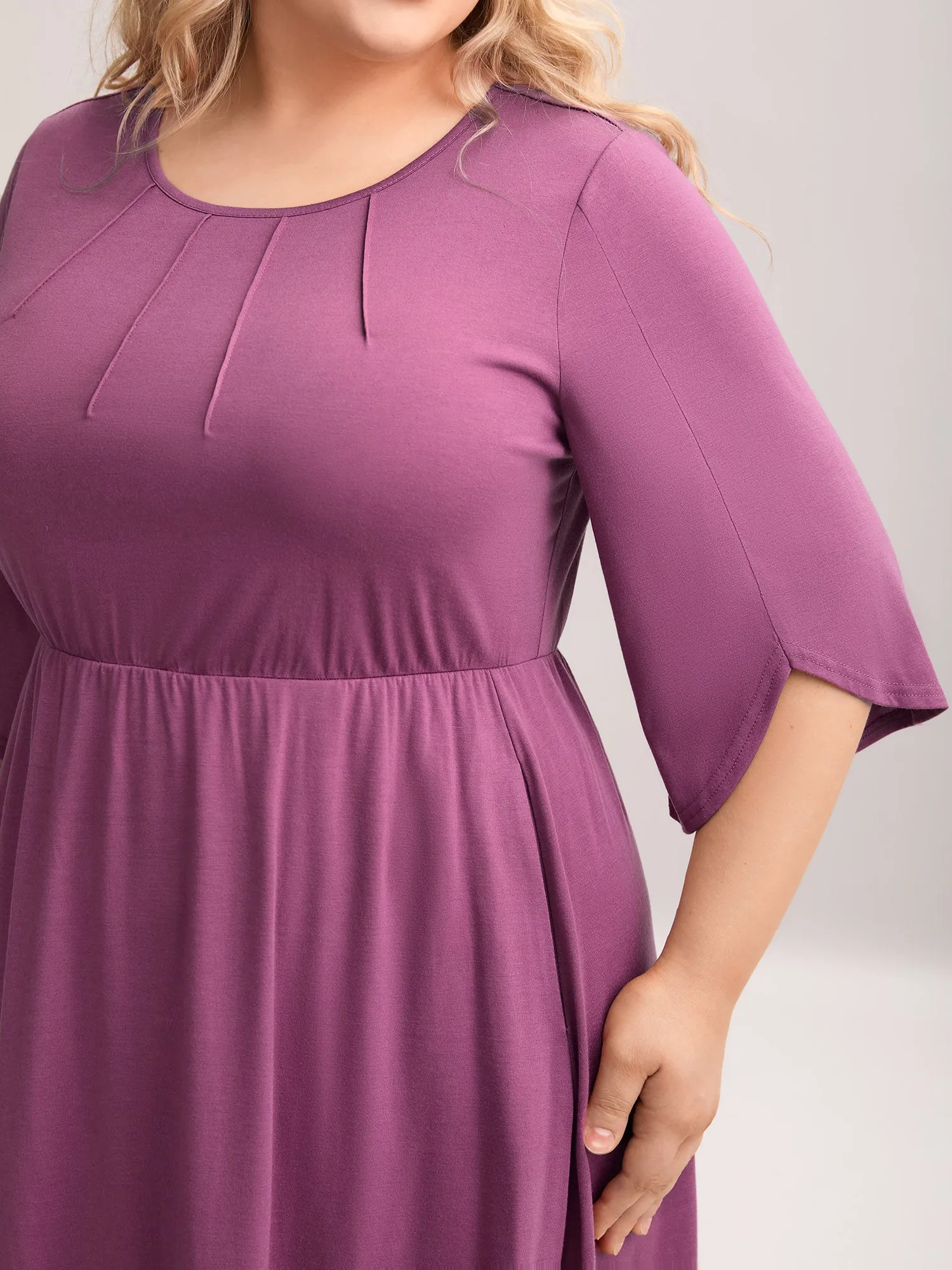 Woven Plain Floral-Neckline Sleeveless Midi Dress sold by Bloomchic product image thumbnail 2