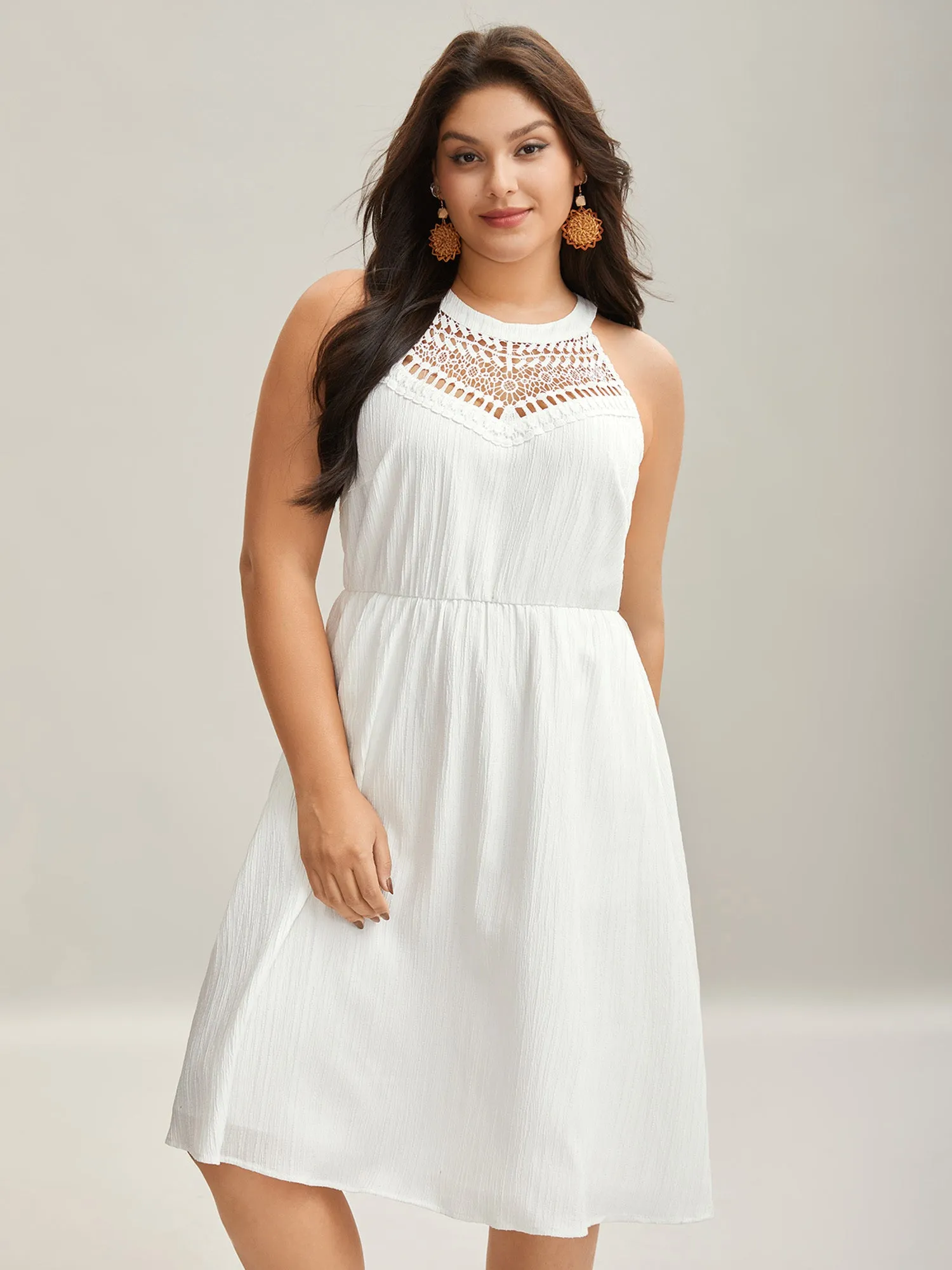 Neck Cut-Out Pockets A-Line Midi Dress sold by Bloomchic