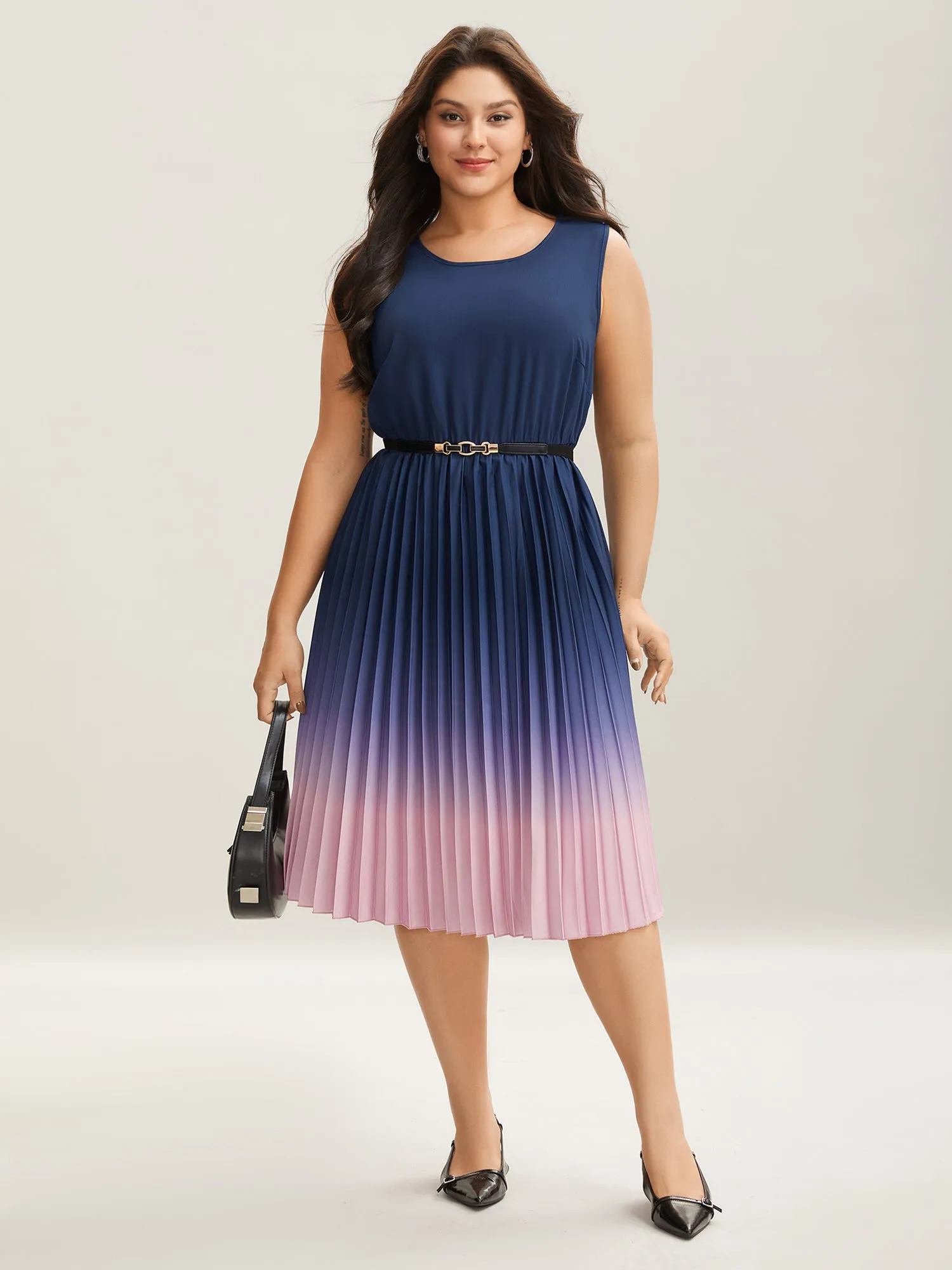 Ombre Gradient Pleated Sleeveless Midi Dress sold by Bloomchic
